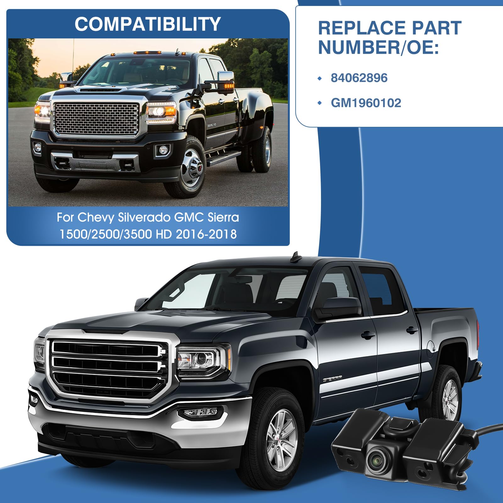 Acauto Rear View Backup Reverse Camera Fit For Chevy Silverado, Fit For Gmc Sierra 1500 Hd 2500 Hd 3500 Hd 2016-2018,Safety Park