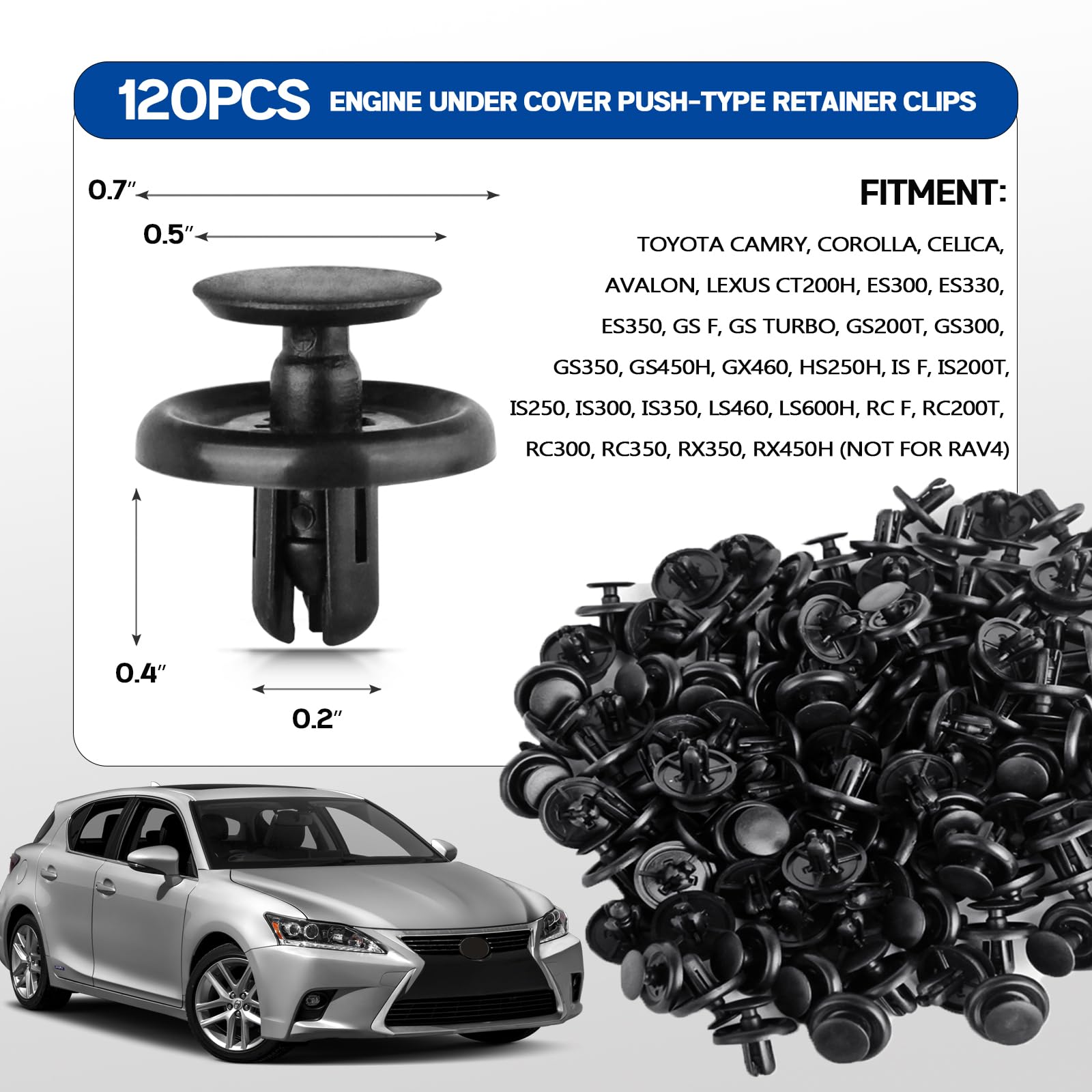 UNIGT 120 pcs Engine Under Cover Push-Type Retainer Clips Compatible with Toyota Lexus Camry Corolla Body Clips Replace 90467-07