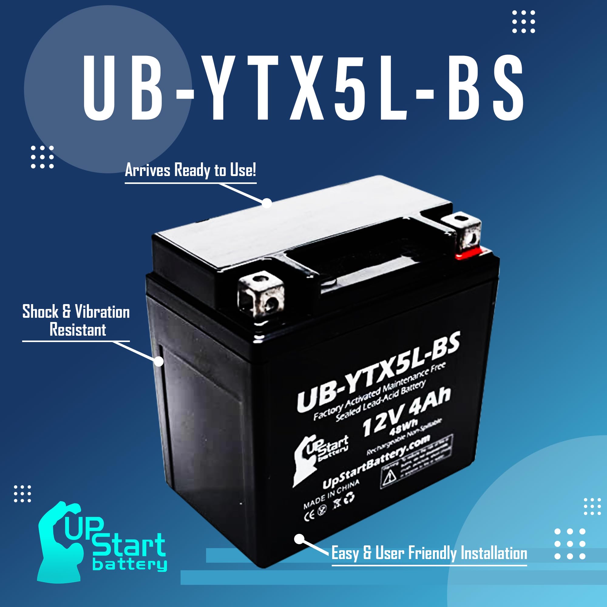 Replacement For 2005 Yamaha Yw50A Zuma 50Cc Factory Activated, Maintenance Free, Scooter Battery - 12V, 4Ah, Ub-Ytx5L-Bs
