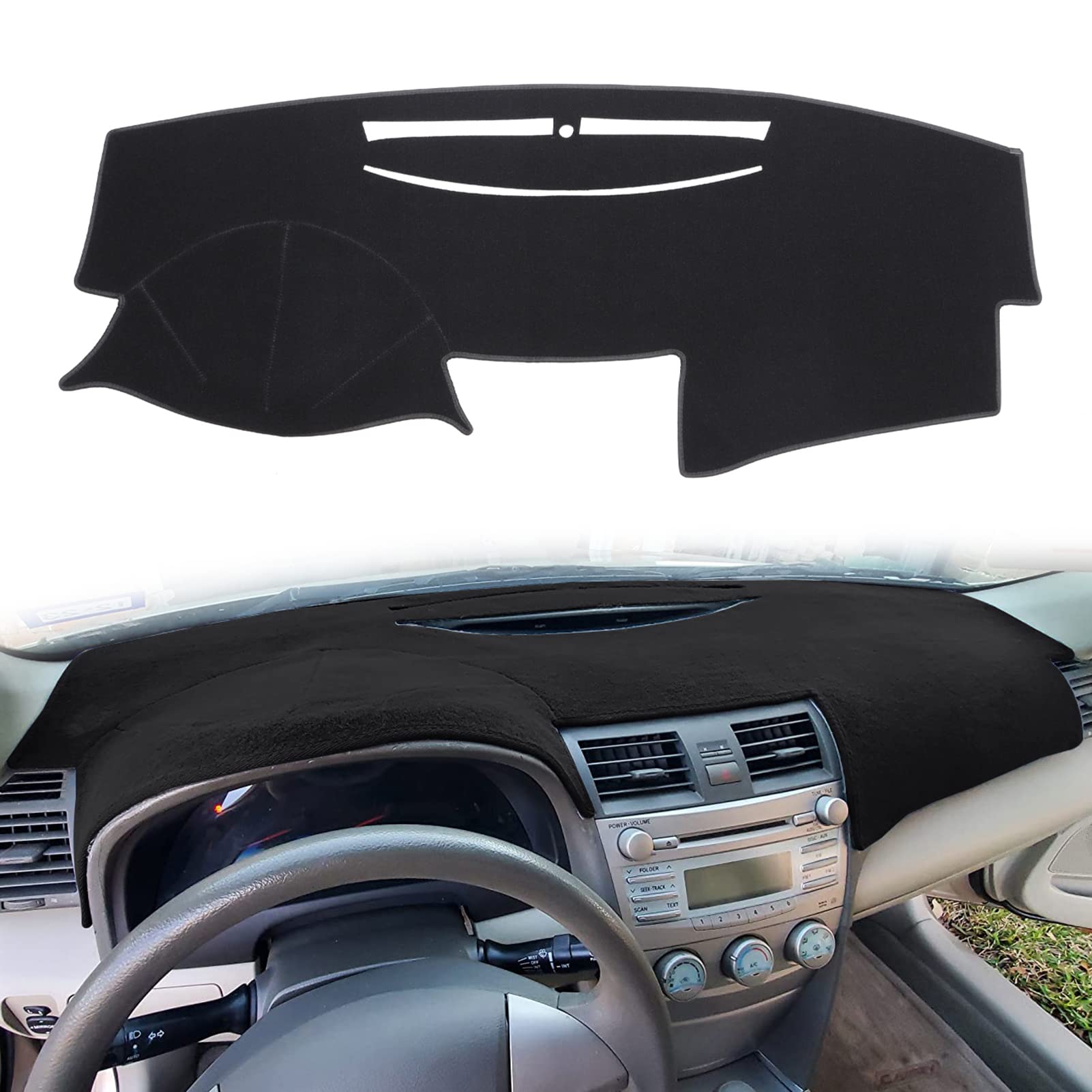 HanLanKa Dash Cover Mat Custom Fit for Toyota Camry 2007 2008 2009 2010 2011 Dashboard Cover Pad Carpet (Black)