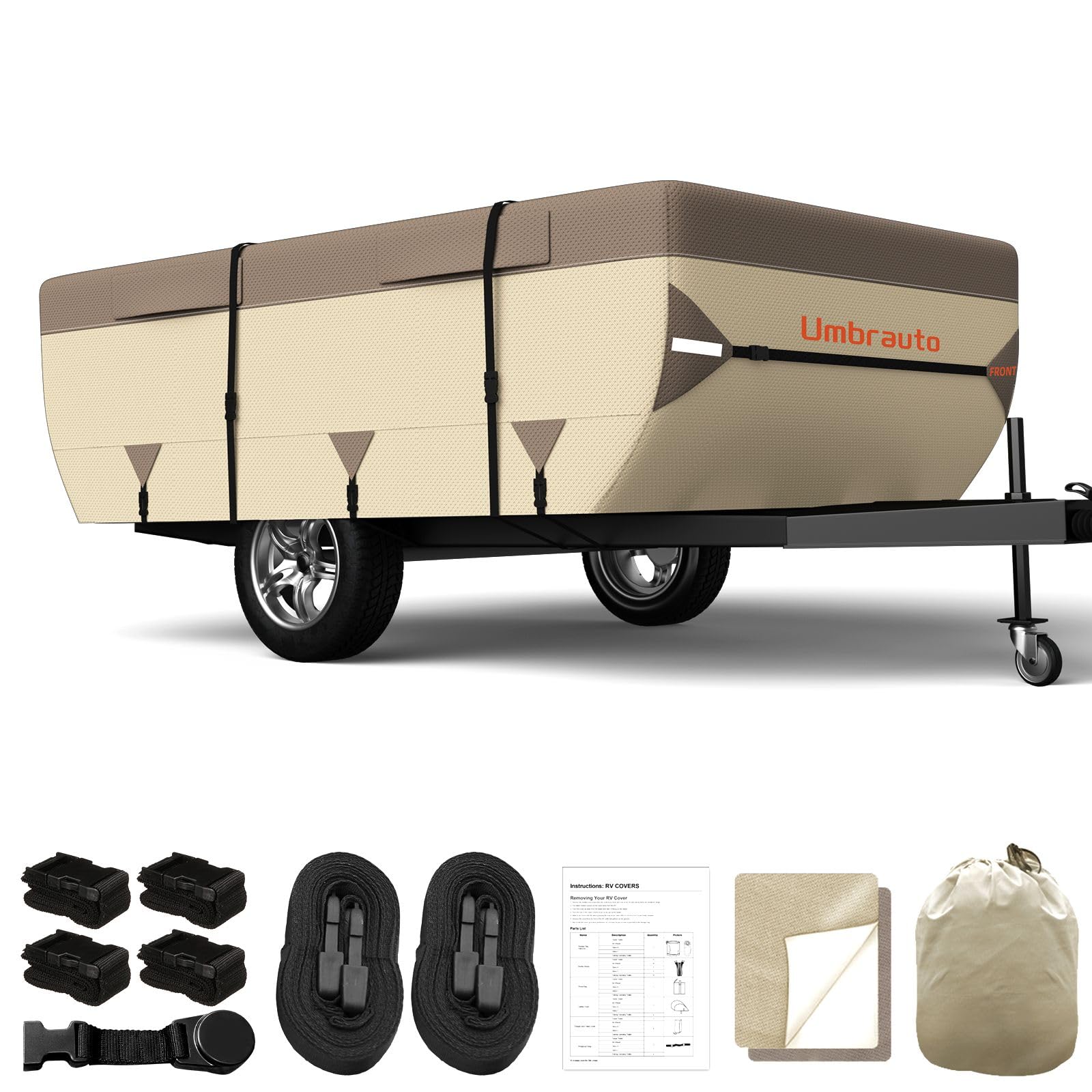Umbrauto Pop Up Camper Cover for 14'-16' Folding Tent Trailer - 7-Layer Top, 3-Layer Side, Waterproof, Windproof, Sun-Resistant,
