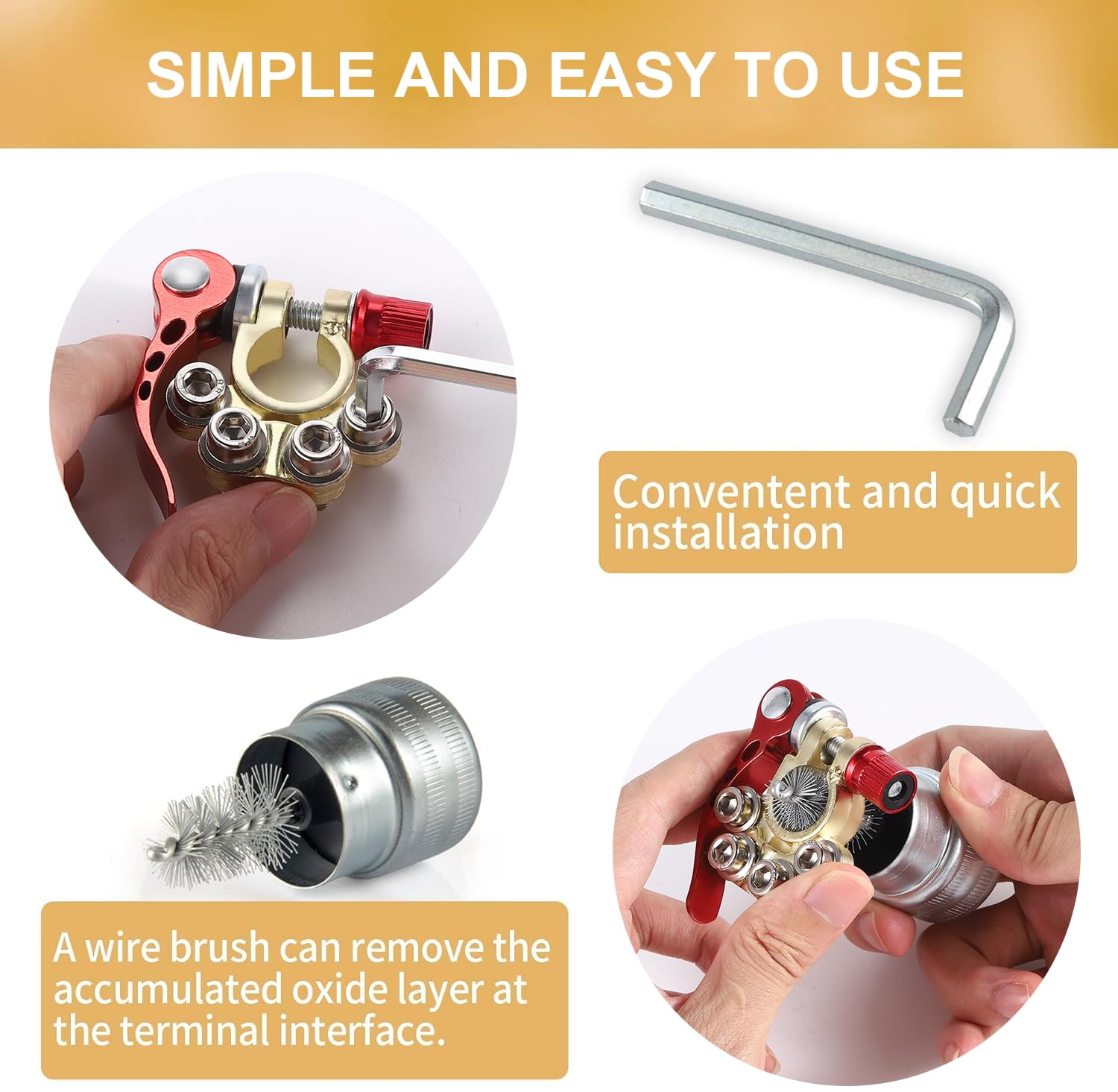 Singaro Car Battery Terminal Connector, 4 Way Positive And Negative Pole Quick Release Terminal Clip, Applicable To Sae/Jis A Ty