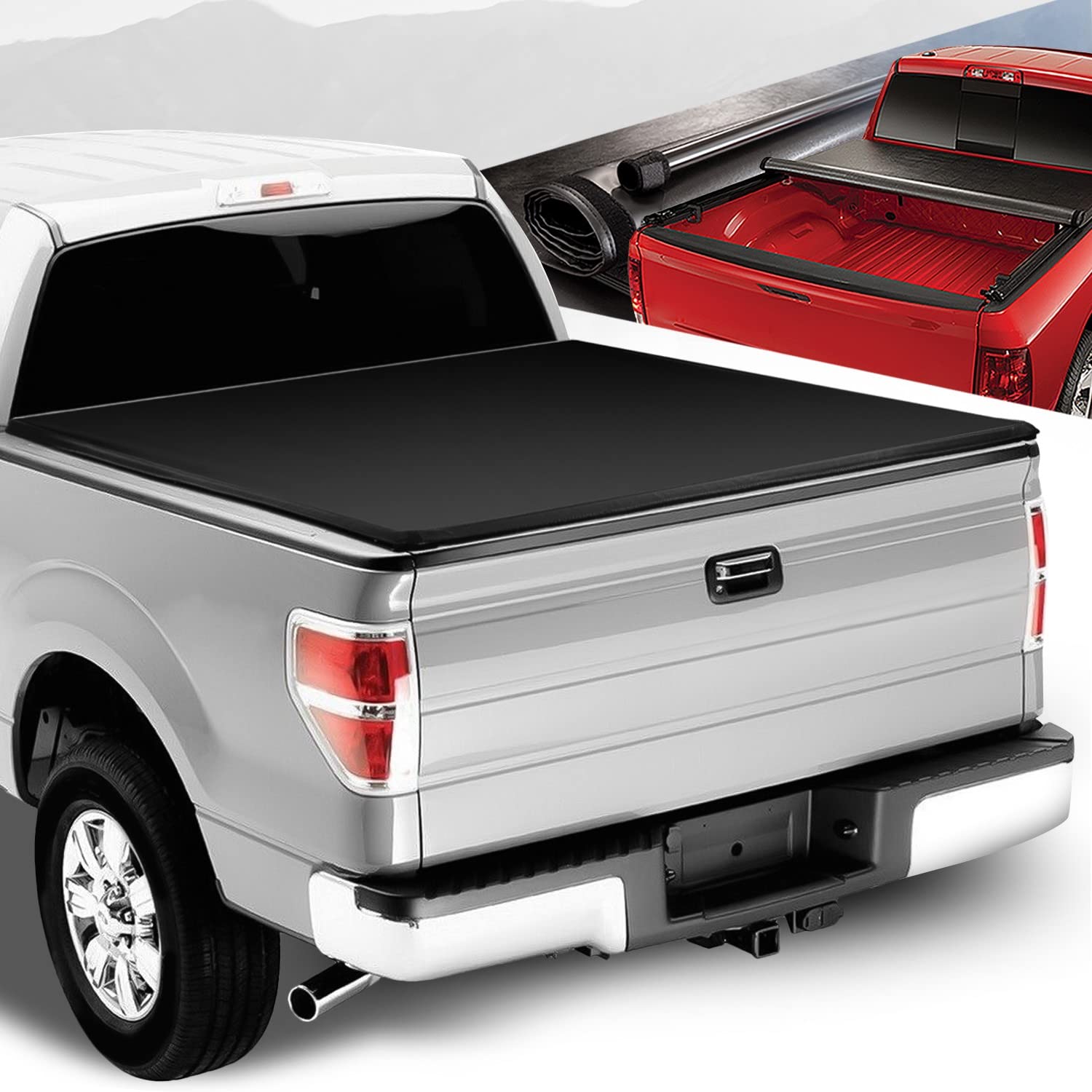 Auto Dynasty Soft Roll-Up Truck Bed Tonneau Cover Compatible With 2004-2014 Ford F-150 6.5Ft/78Inch Fleetside Bed, Matte Black S
