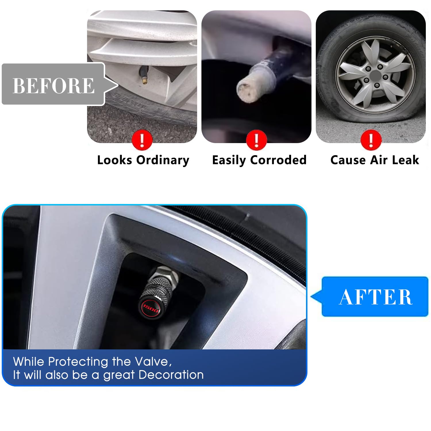 Annloysky 4Pcs Tire Valve Stem Caps Auto Accessories, Aluminum Tire Valve Cap Set, Corrosion Resistant, Universal Stem Covers Fo