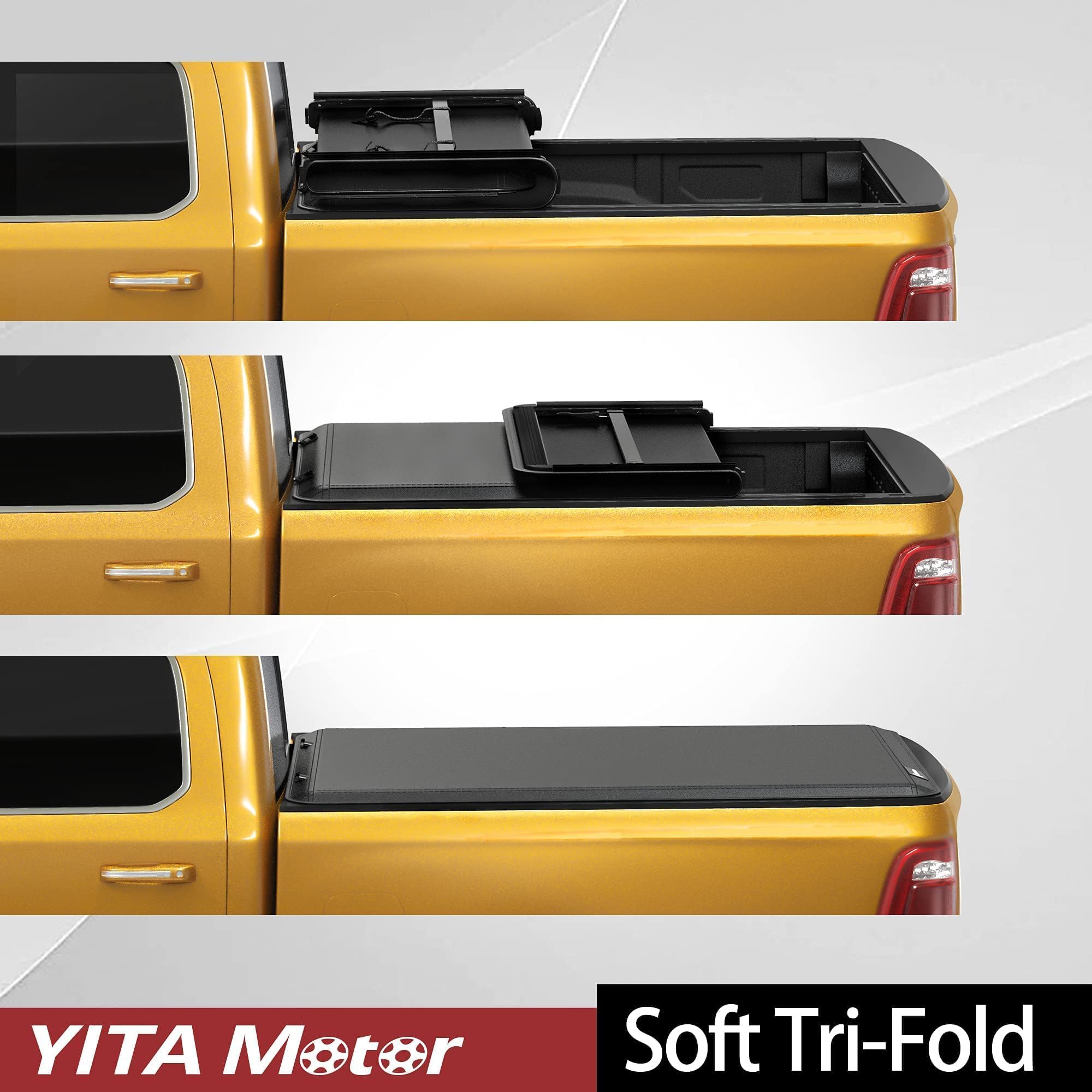 Yitamotor Soft Tri-Fold Truck Bed Tonneau Cover Compatible With 2009-2014 Ford F-150 5.5 Ft Bed