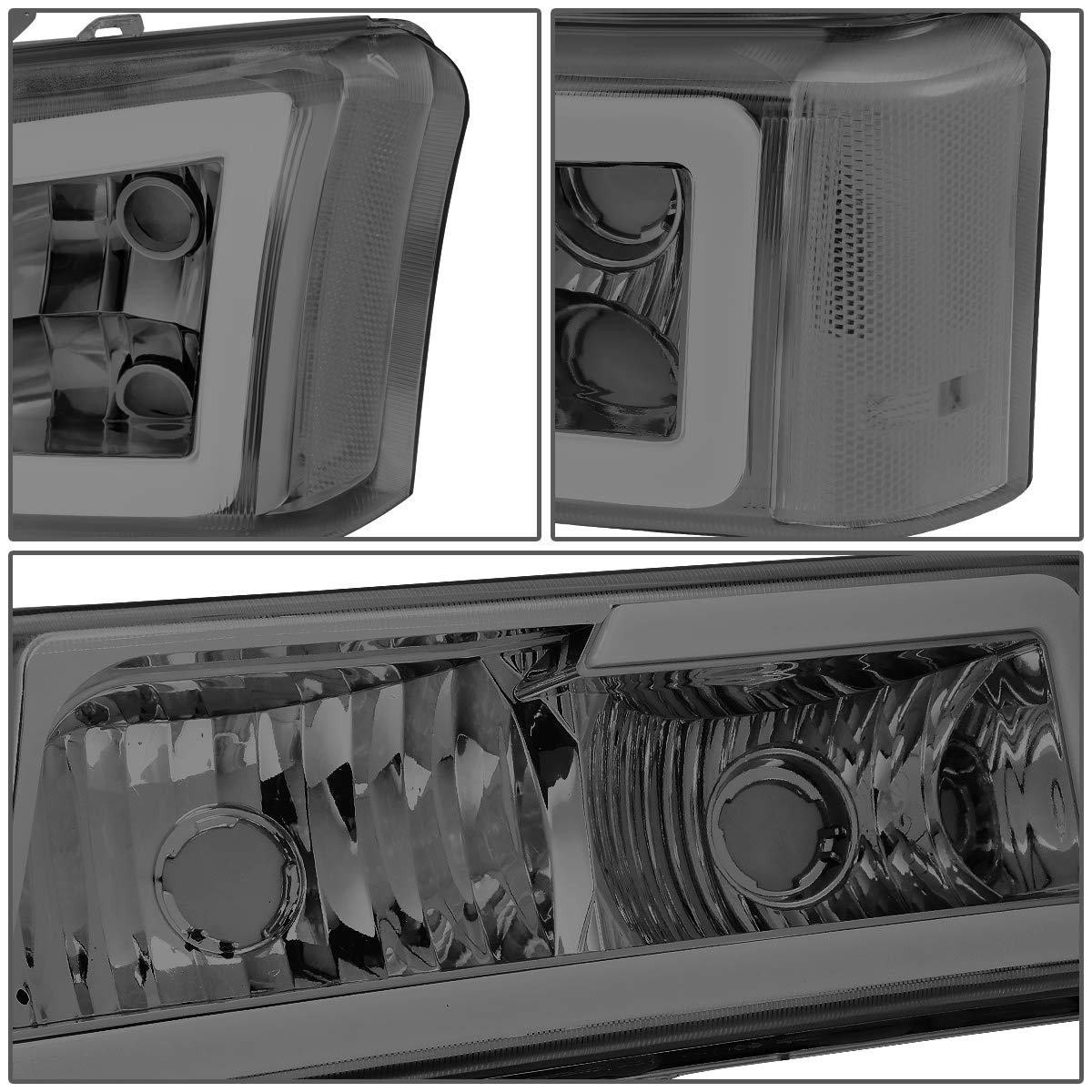 Dna Motoring Hl-Lb-Csil03-Sm-Cl1 Smoked Lens 3D Led Drl Headlight Bumper Lamp Set Compatible With 03-06 Silverado 1500-3500 / Av