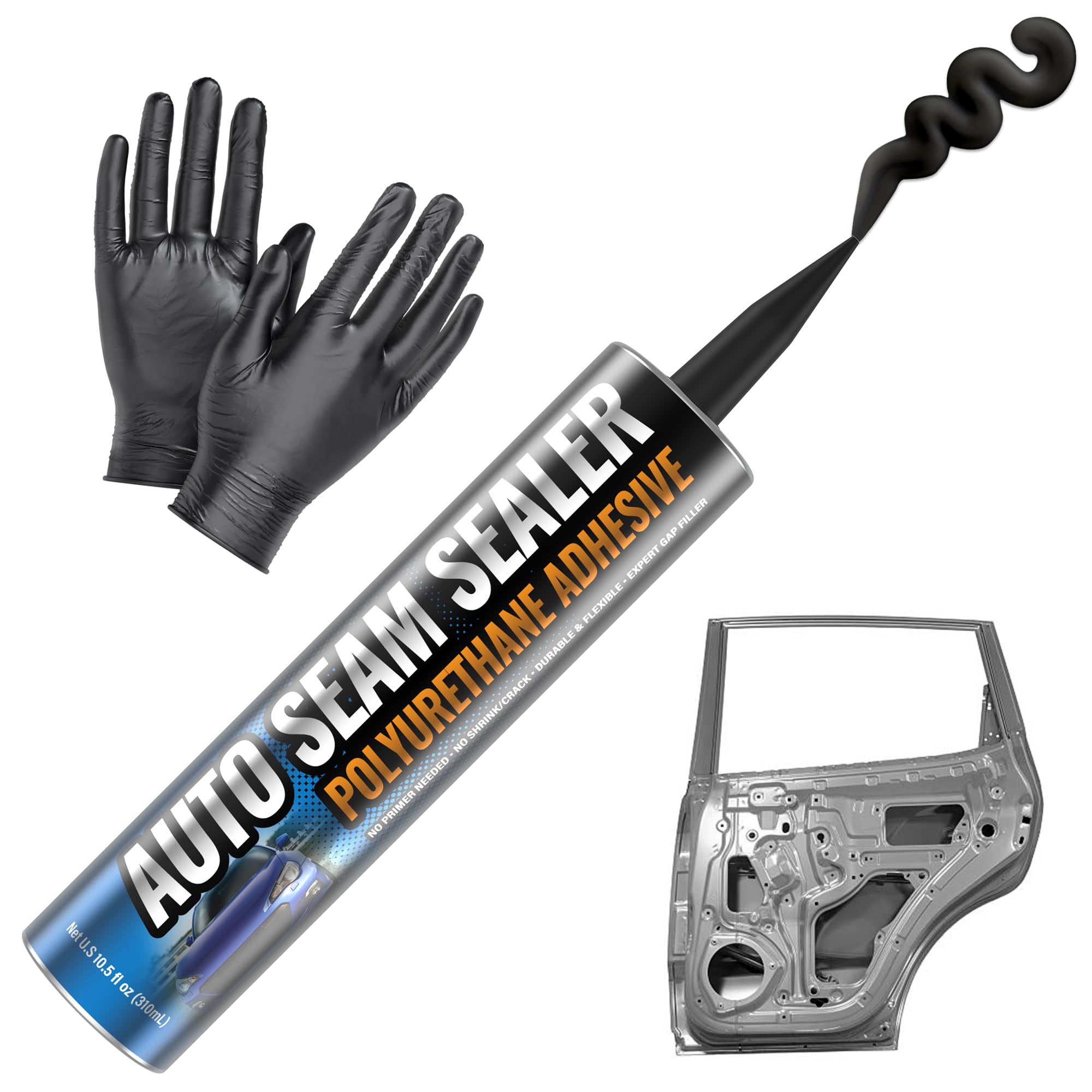 [Black] Professional Automotive Seam Sealer, Paintable Quick-Set Polyurethane Auto Body Seam Sealer for Metal Surfaces of Cars, 