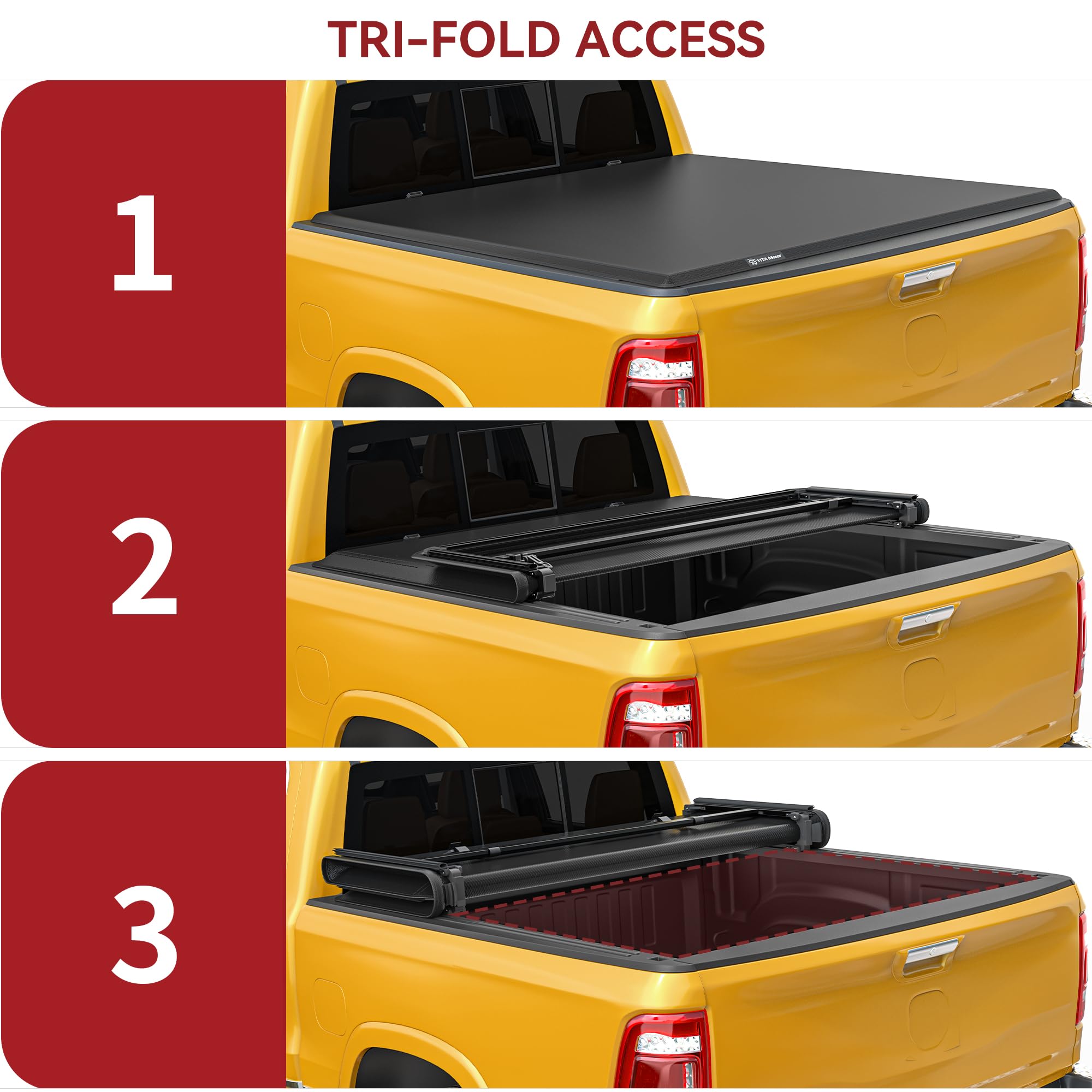 Yitamotor Soft Tri-Fold Truck Bed Tonneau Cover Compatible With 2009-2024 Dodge Ram 1500 (19-24 Classic), Fleetside 5.7 Ft Bed W