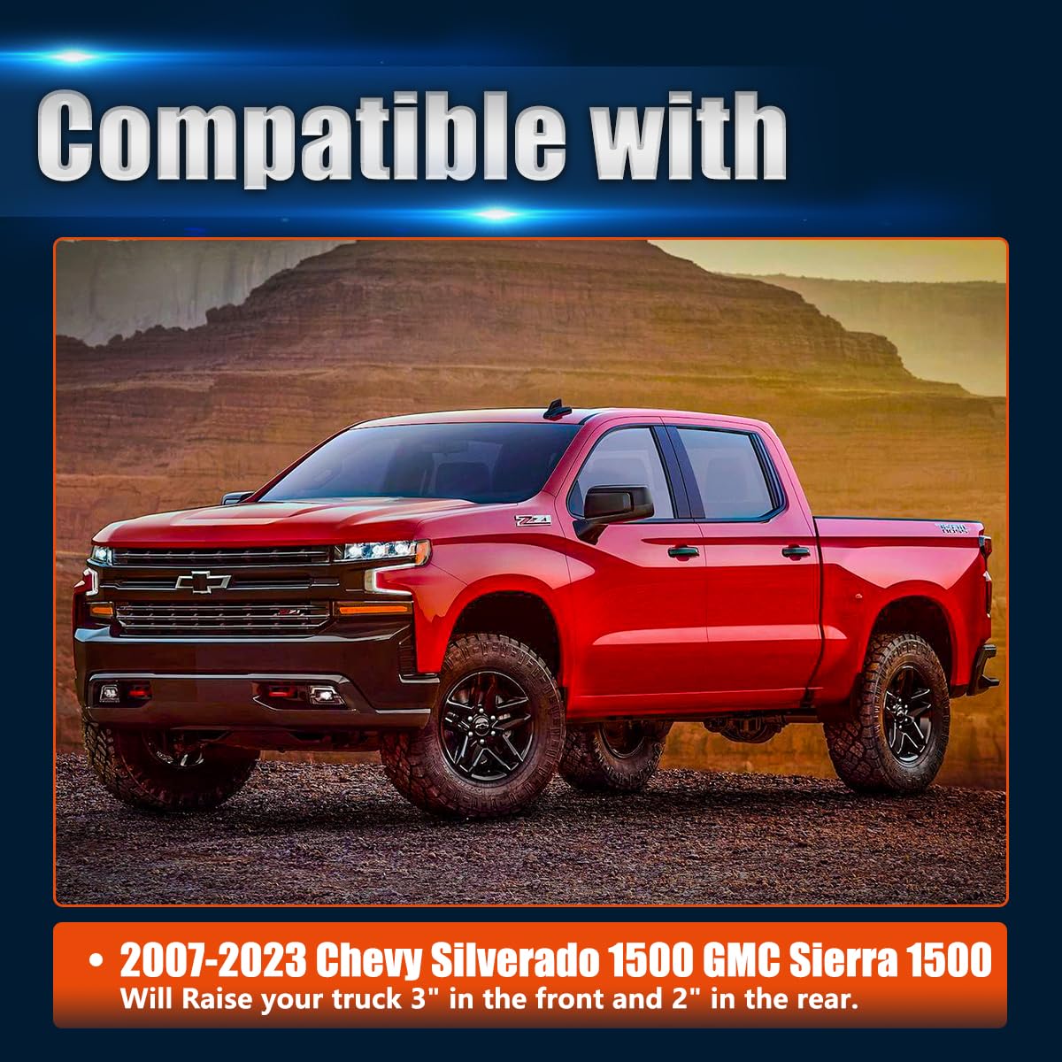 Gasupply 3''F+2''R Full Leveling Lift Kits For 2007-2023 Chevy Silverado 1500 Gmc Sierra 1500, 3 Inch Front Strut Spacers + 2 In