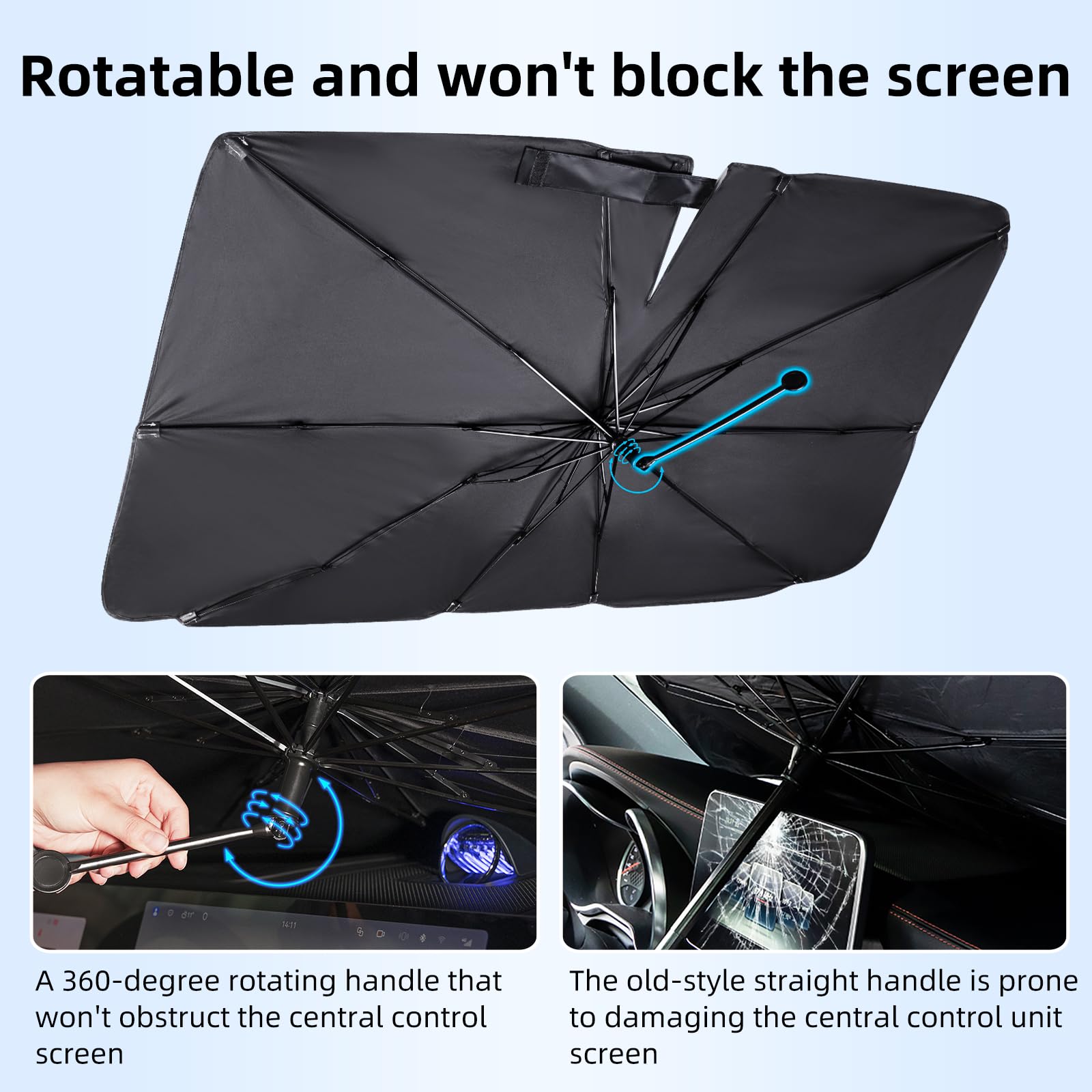 AOKWAY Sun Shade for car Windshield 55x31.5 inch, Foldable Car Front Window Sunshade with 360Rotation Handle, Auto Sunshade Bloc
