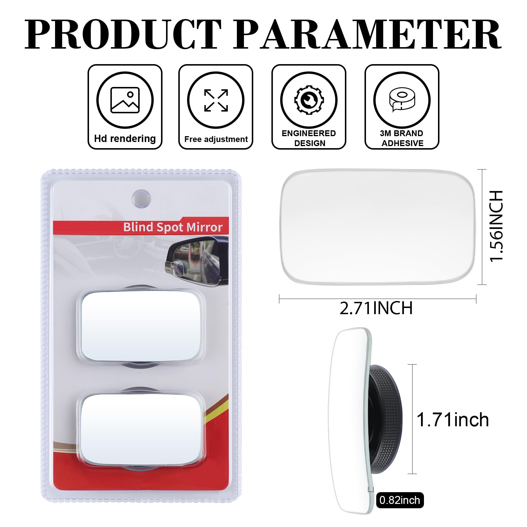 Livtee Blind Spot Car Mirror, Rectangular Hd Glass Frameless Convex Side Mirror Blindspot, Reusable 360 Wide Angle Rear View Car