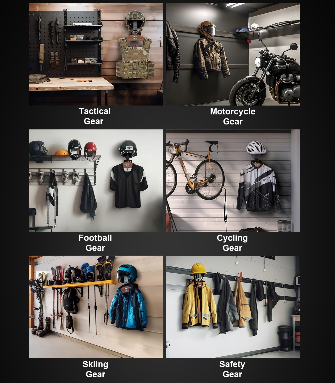 Onetigris Tactical Gear Wall Mount, Motorcycle Helmet Holder Wall Mount Stand, Plate Carrier Rack Jacket Hanger Display Organize