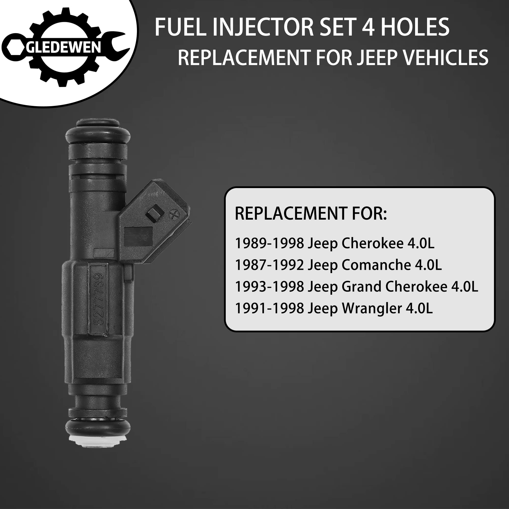 Fuel Injector 4 Holes 6Pcs | For 1987-1998 Jeep Wrangler Cherokee Grand Cherokee Comanche 4.0 | Replace# 0280155703, 0280155710,