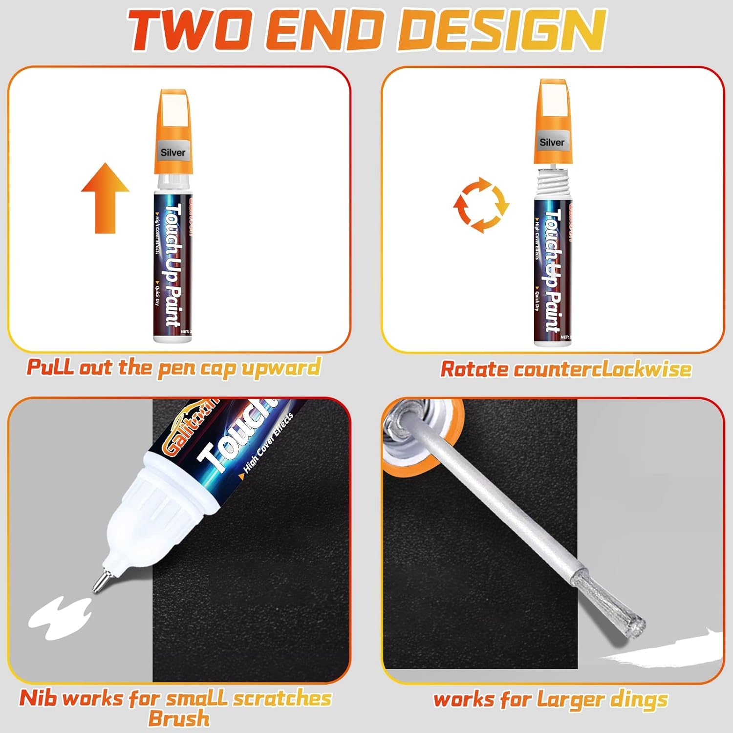 Silver Touch Up Paint Pen For Cars, Car Paint Scratch Repair, Two-In-One Car Touch Up Paint Fill Paint Pen, Quick & Easy Solutio