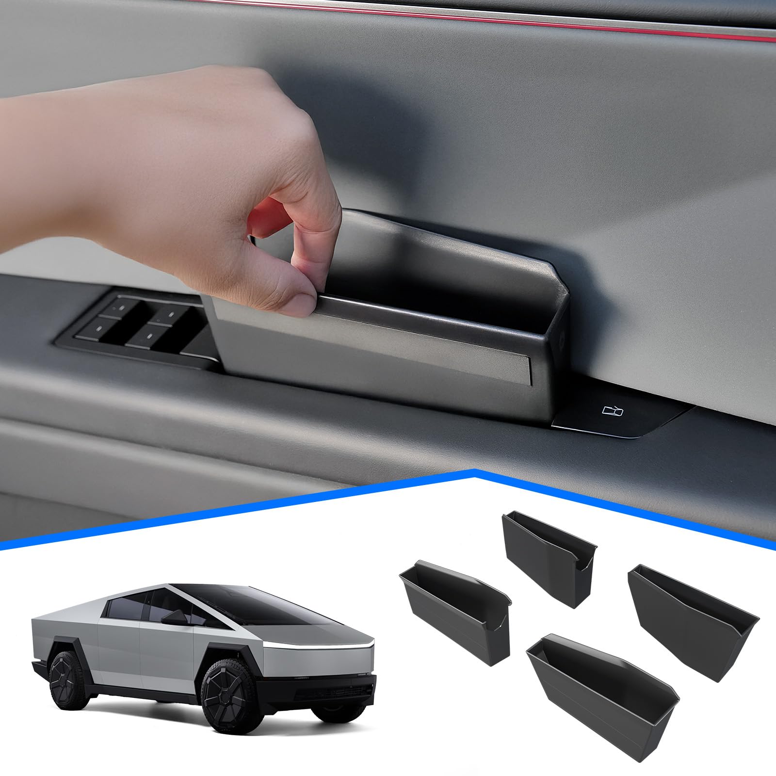 ELECFRESH 4 Door Handle Storage Box for Cybertruck Accessories, Inner Door Handle Phone Holder Front and Rear Grab Tray Pocket S