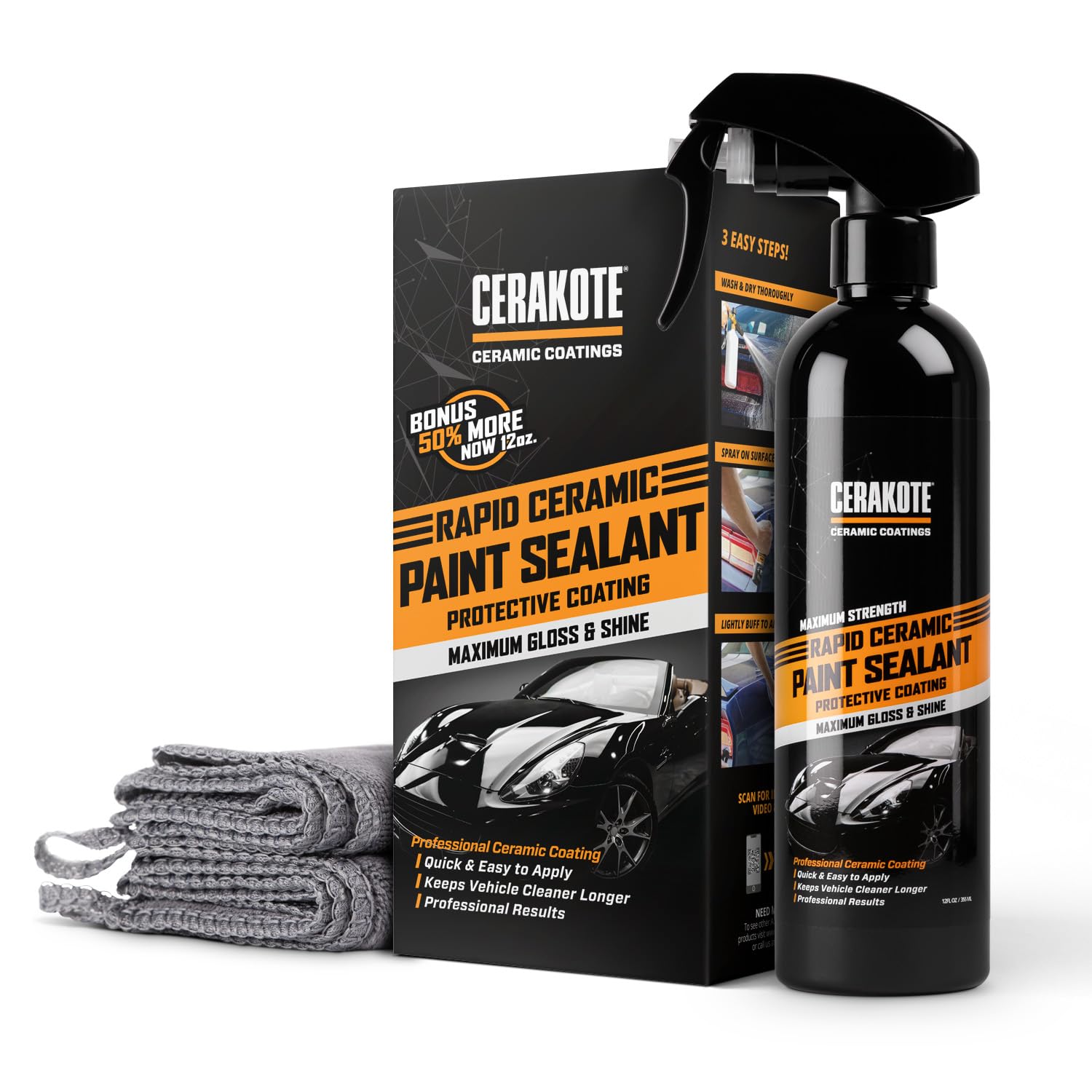 Cerakote® Rapid Ceramic Paint Sealant (12 Oz.) - Now 50% More With A Premium Sprayer! - Maximum Gloss & Shine - Extremely Hydrophobic - Unmatched Slickness - Pro Results