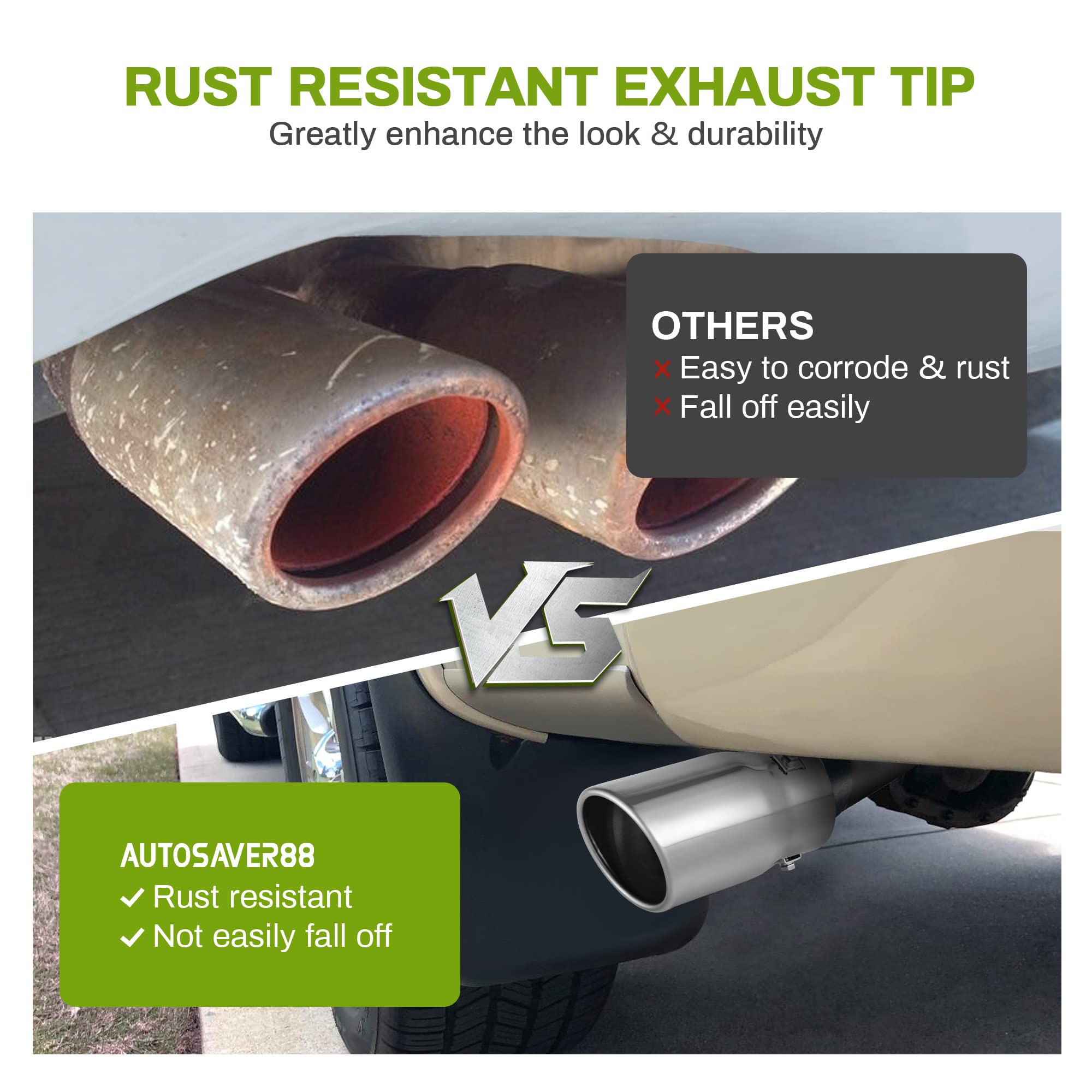 AUTOSAVER88 Adjustable 2.5 Inch Inlet Exhaust Tip, 1.0''-2.5'' Inlet 3.5'' Outlet 6'' Long, Stainless Steel Exhaust Pipe Tips fo