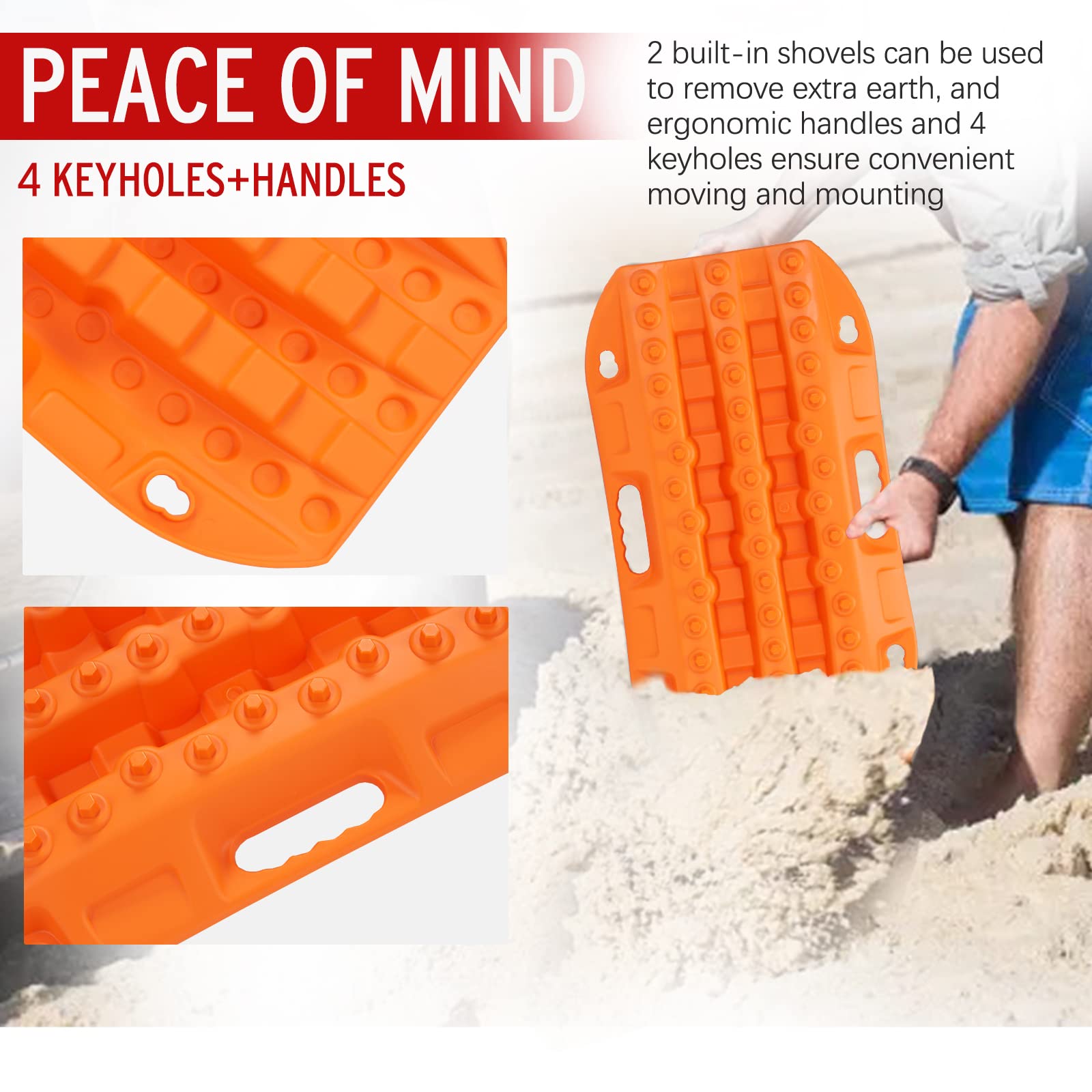 Bunker Indust Off Road Traction Boards, 2 Pcs Short Recovery Track Traction Mats For 4Wd Mud, Sand, Snow Ramps-Orange Tire Traction Tool (Without Strap)