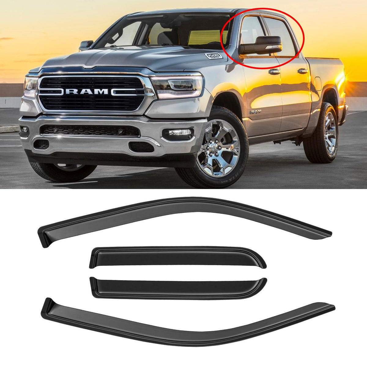 AWVRG Window Rain Guards for 2019-2024 Dodge RAM 1500 Quad Cab New Body, Tape-on Window Visors Wind Deflectors Shade Vent Visors