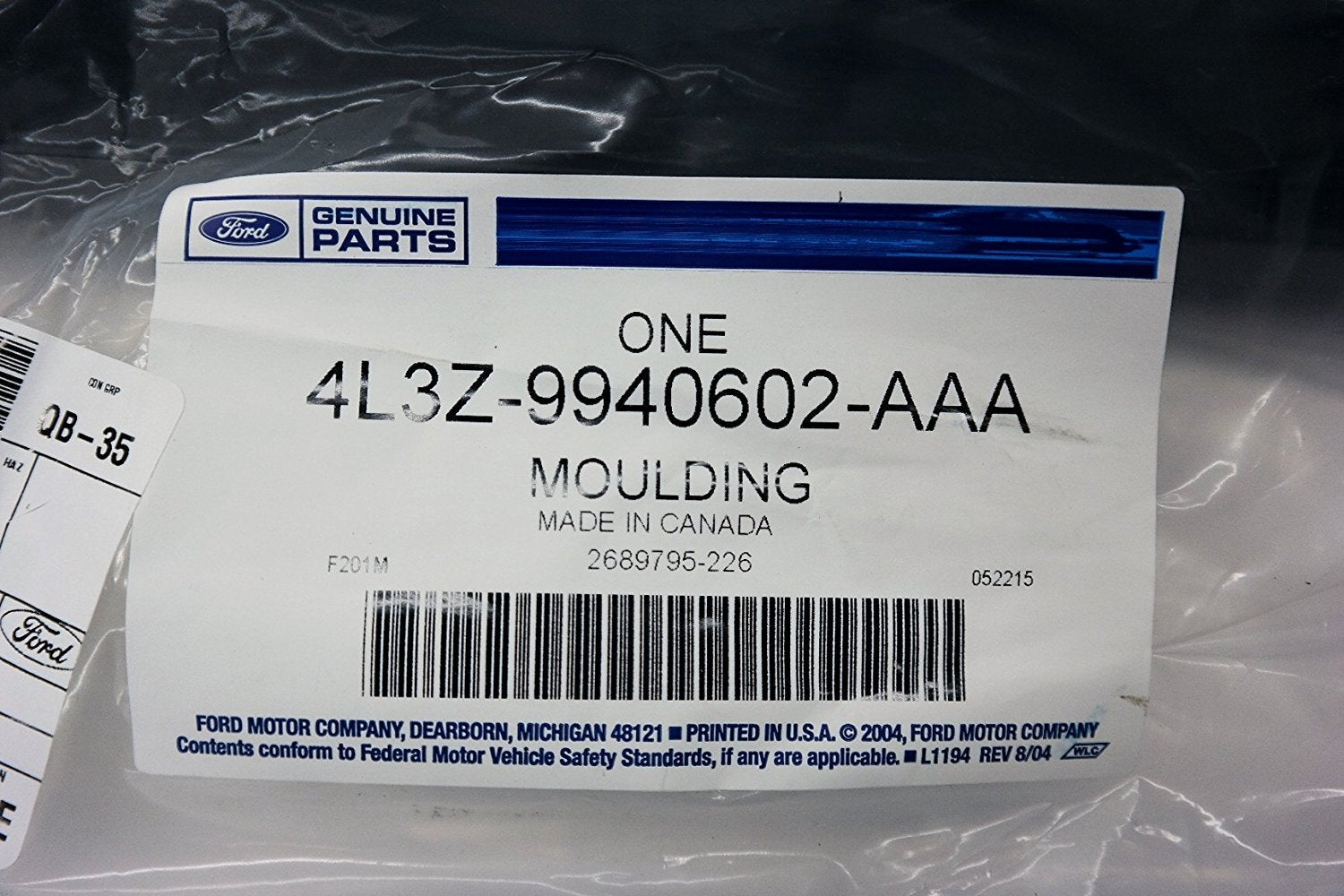Ford 5L3Z-9940602-Aaa Tailgate Top Molding Black Oem