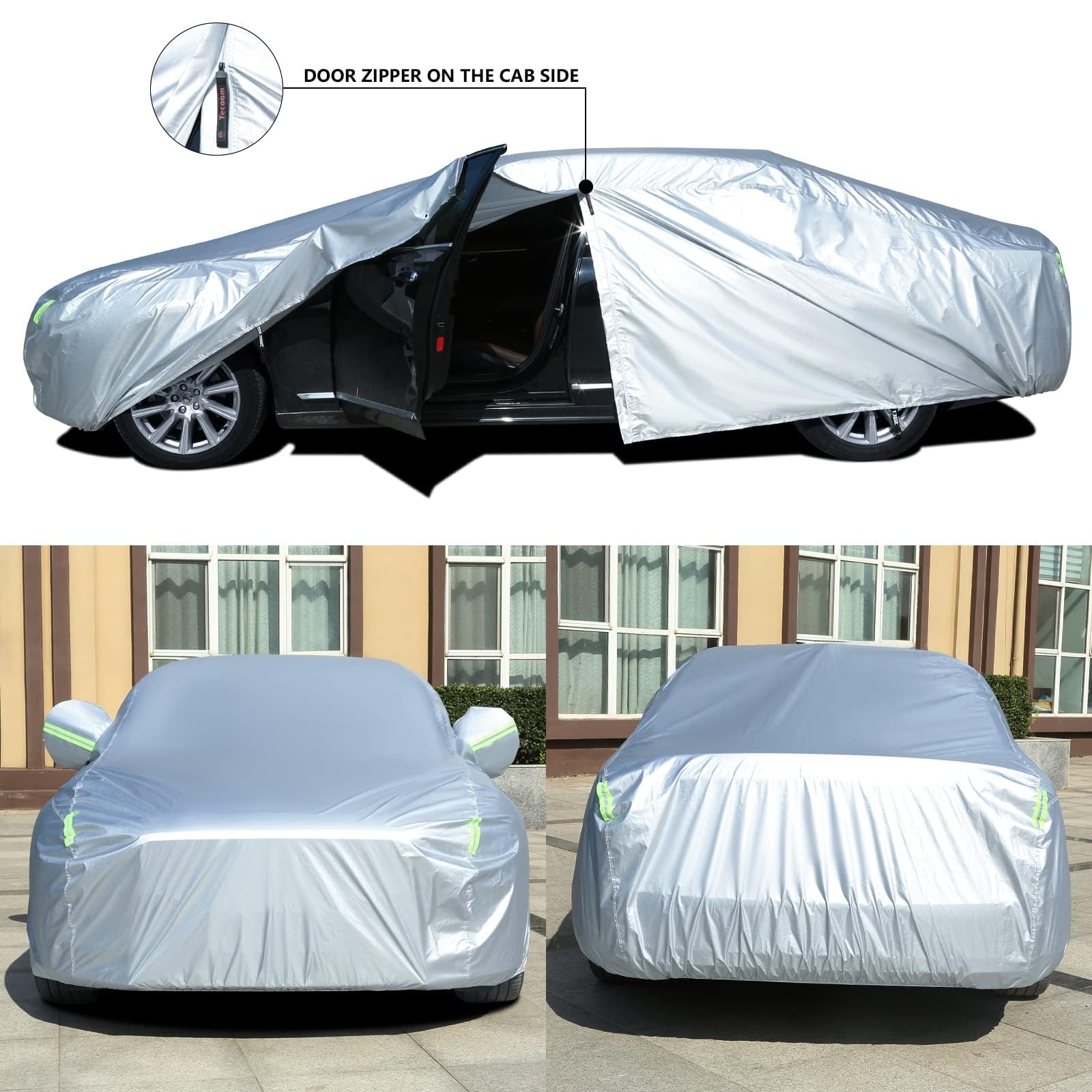 Tecoom Hard Shell Oxford Material Door Shape Zipper Design Waterproof Uv-Proof Windproof Car Cover For All Weather Indoor Outdoo