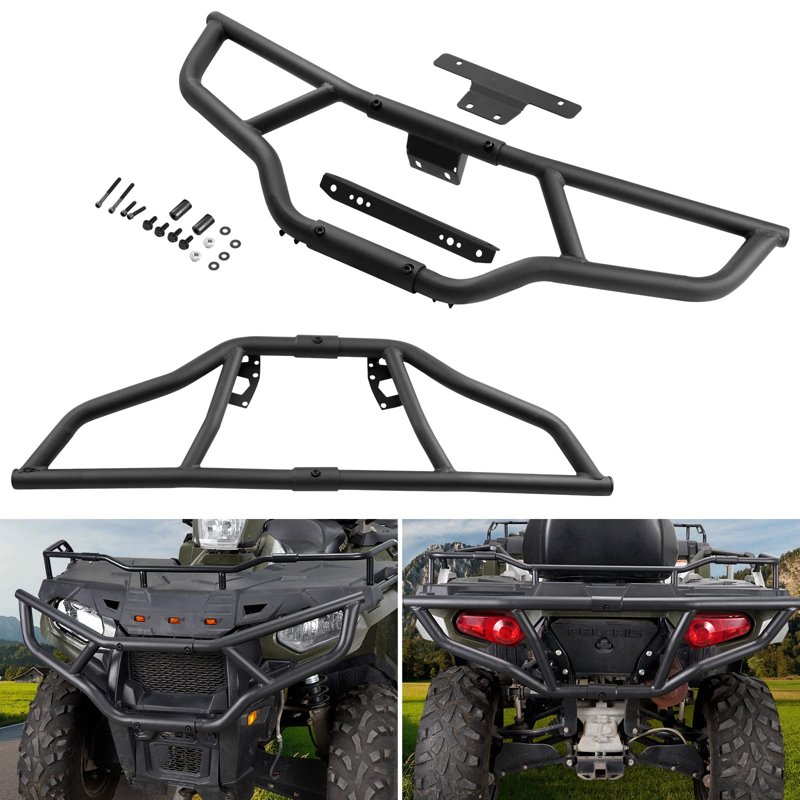 A & UTV PRO Full Set Brush Guard Front & Rear Bumper for 2014-2024 Polaris Sportsman 570 450 Accessories Grille Guard Protector