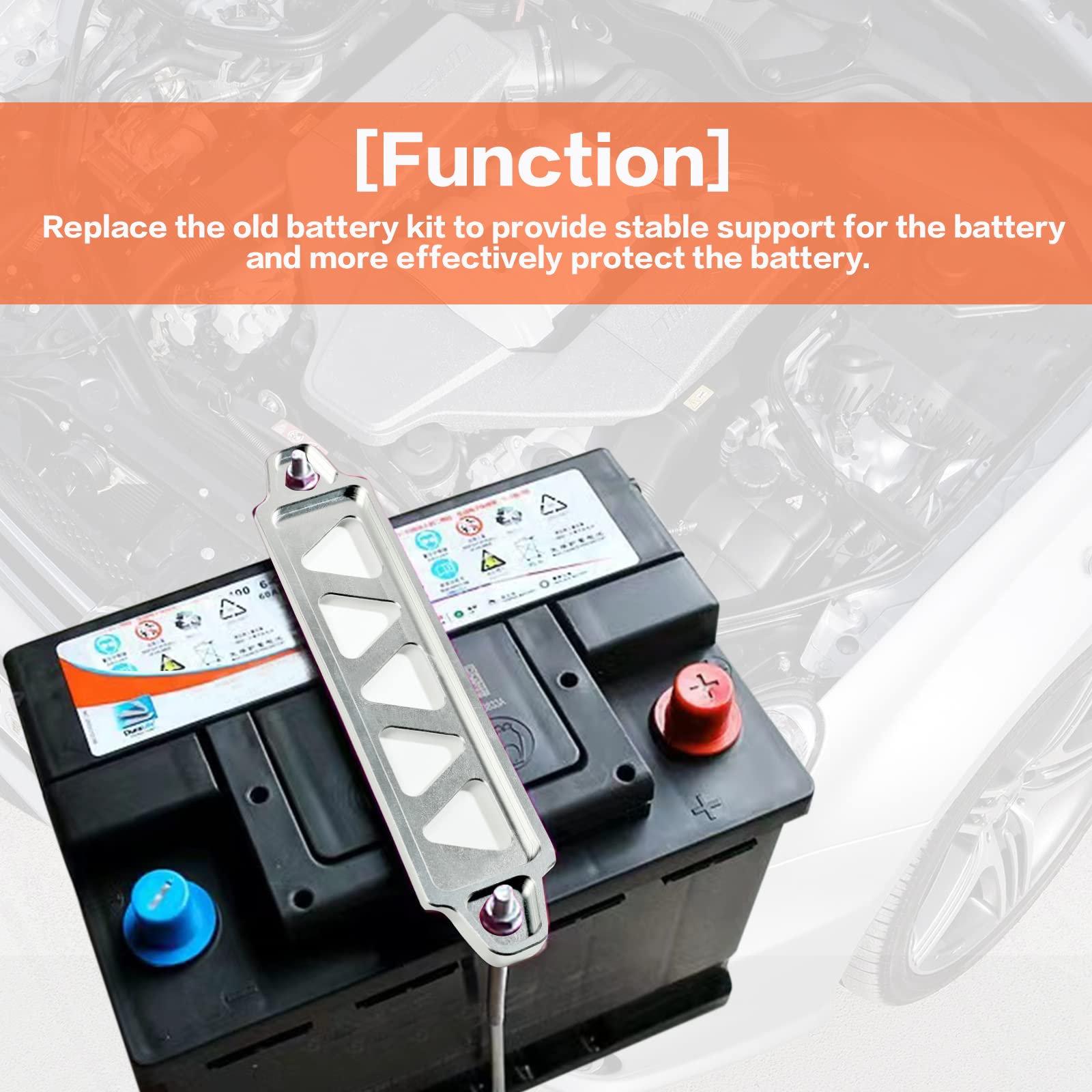 Battery Hold Down Bracket Holder, Car Battery Holder Kit With 10In J Bolts,Aluminum Alloy Battery Tie Down Mount Bracket, Battery Tray For Car Battery Mount Bracket Hold Lock Accessories (Silver)