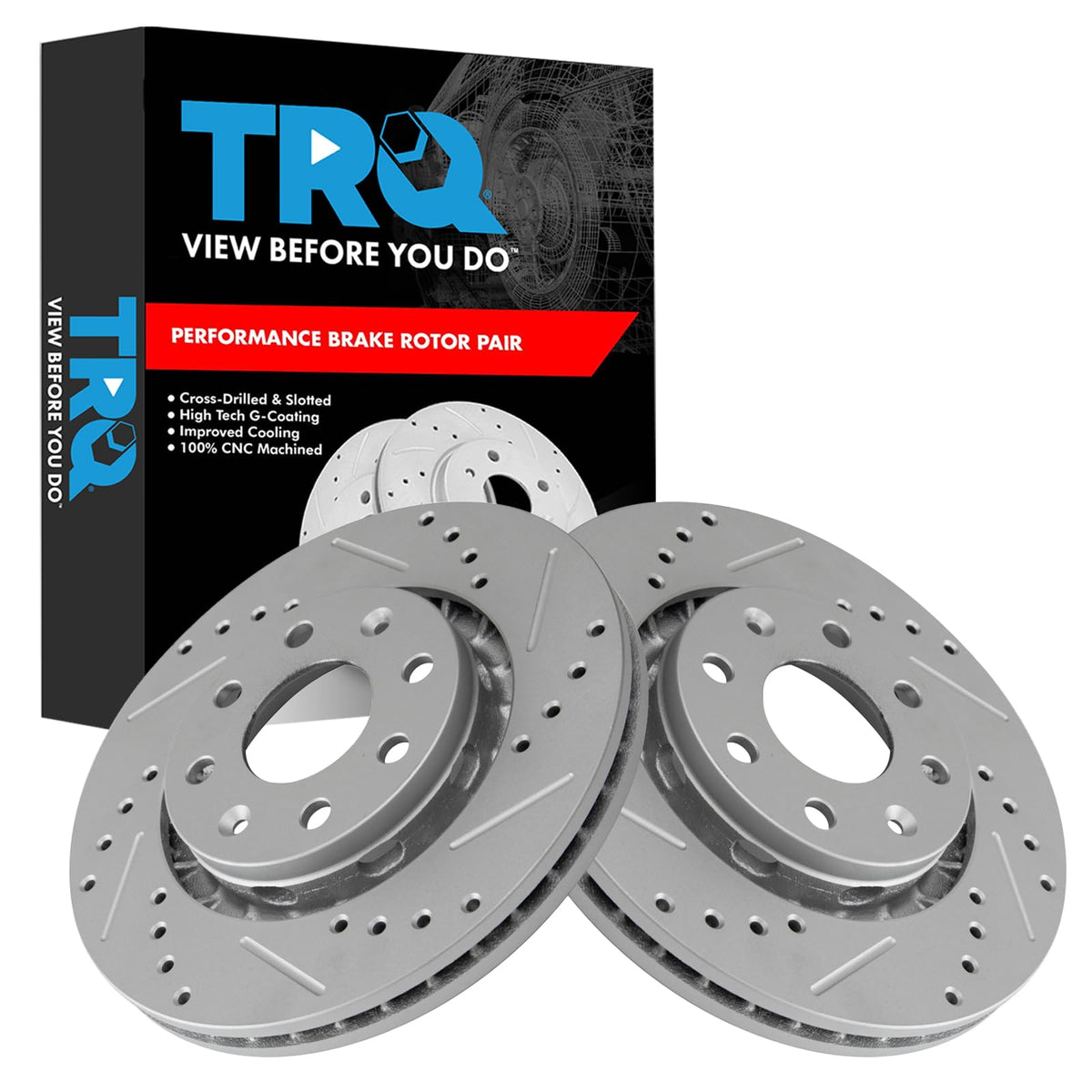 Trq Front Performance Brake Rotors Set Premium G-Coated Cross Drilled & Slotted Compatible With 2004-2011 Chevrolet Aveo 2007-20