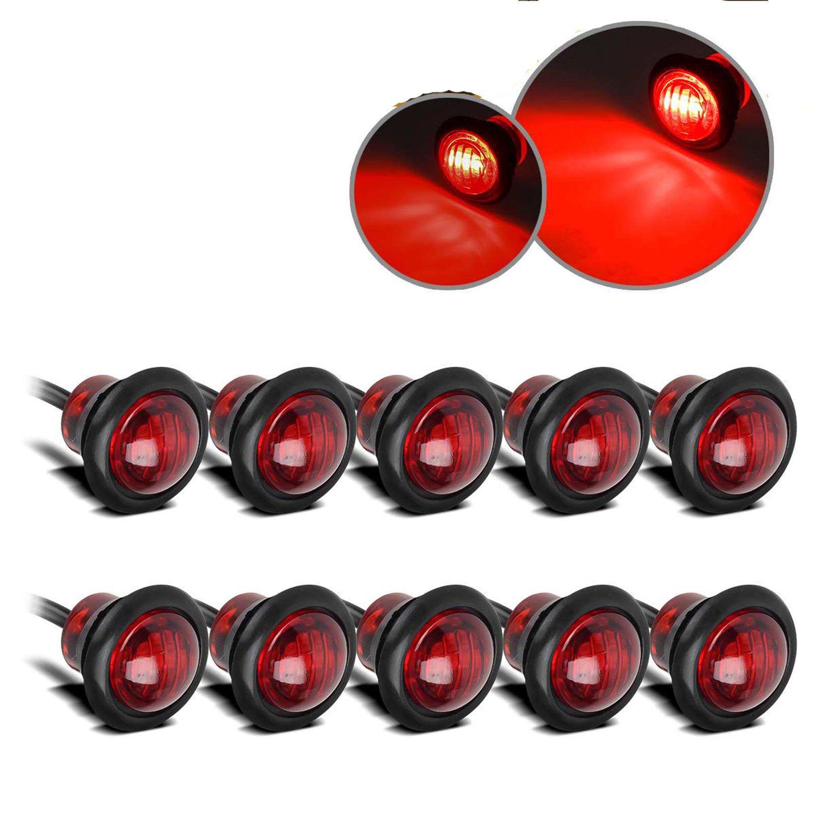 Partsam 10Pcs 3/4'' Red Led Clearance Marker Lights, Trailer Bullet Grommet Lights, 3/4 Led Dual Function Marker Lights With 3 W