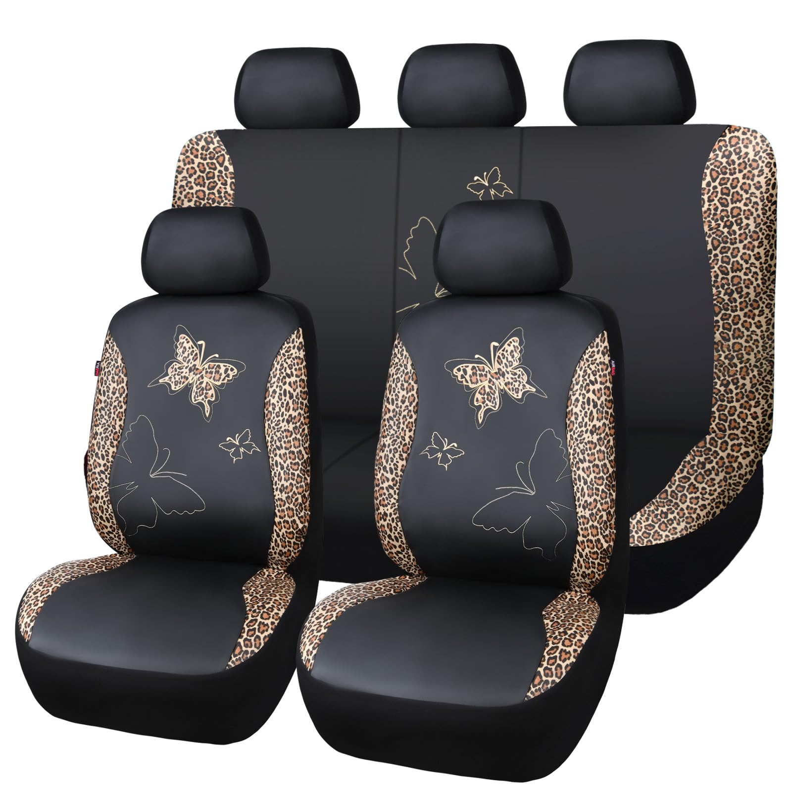 Flying Banner Butterfly Car Seat Covers Ful Set Fashion Universal Lady Woman Female Rear Bench Split Colorized (Full Set - Faux