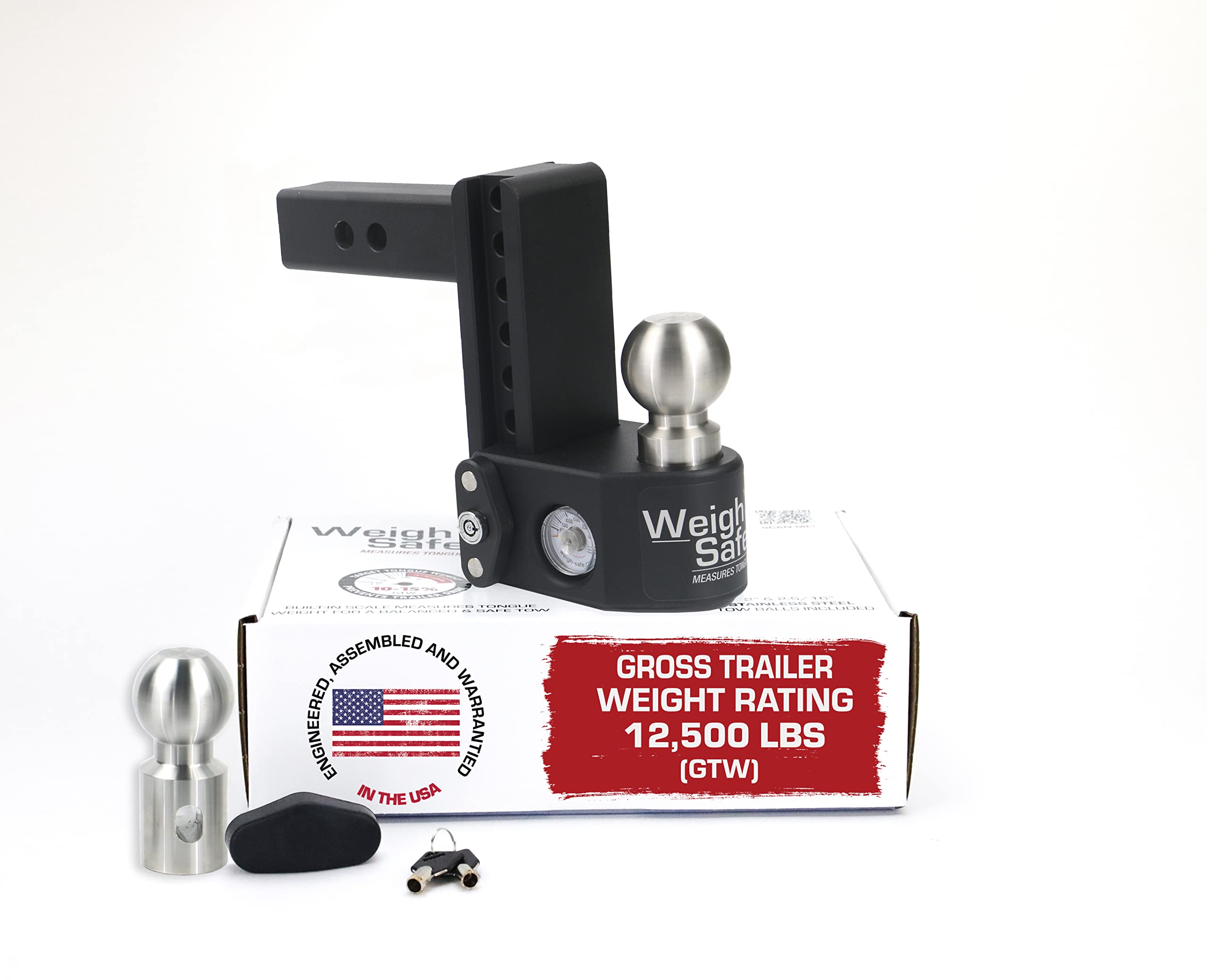 Weigh Safe Steel Drop Hitch - Adjustable Trailer Hitch With Ball Mount - Designed For 2 Receivers - Includes 2 Tow Balls - 6 Drop, 15,000 Gtw, 1-Piece Lock Set