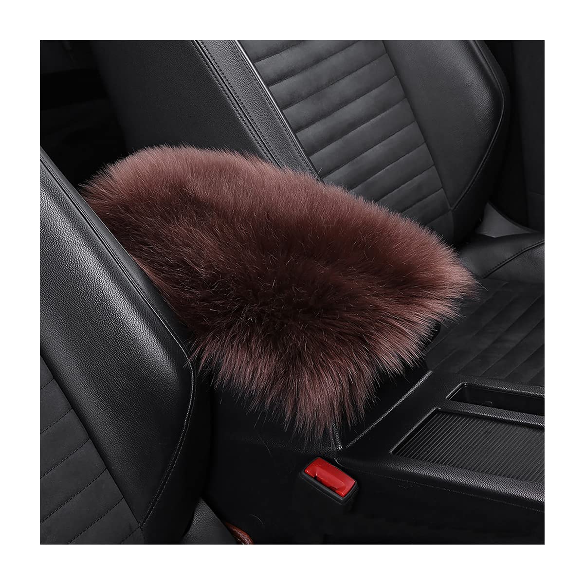 Furry Auto Center Console Cover Pad, 11.8'X7.8' Soft Sheepskin Wool Armrest Cushion, Fluffy Vehicle Armrest Seat Box Protector Warm In Winter, Car Interior Accessories For Women And Men (Coffee)
