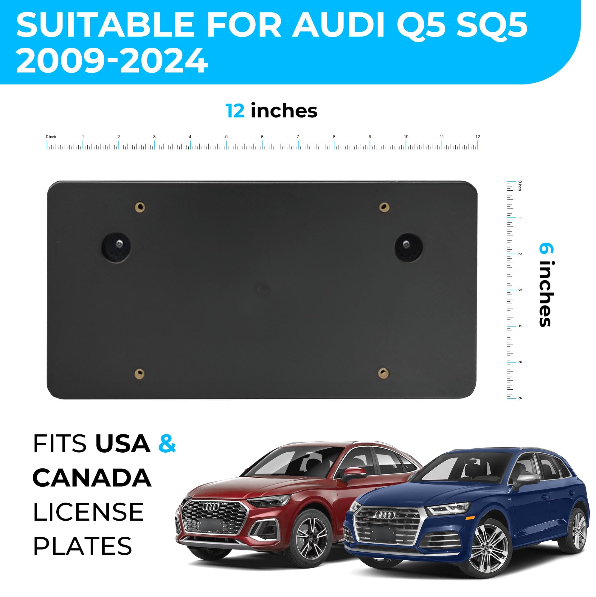 TN TrunkNets Rear Bumper License Plate Bracket for Audi Q5 SQ5 2009-2025, Includes 8 Screw Bolts & Wrench Kit, Plastic Material