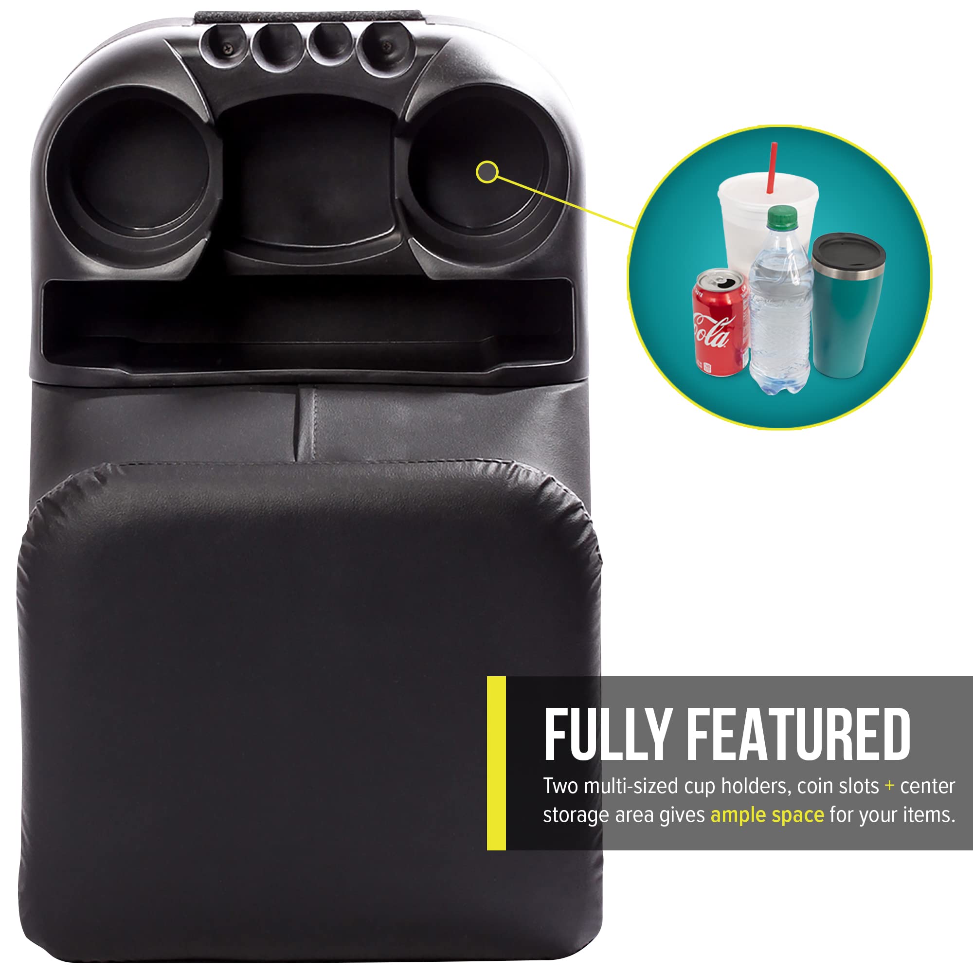 Moblorg Center Console For Truck Bench Seats, Vehicle Organizer, Medium, High-Quality Vinyl, Made In Usa (Black)