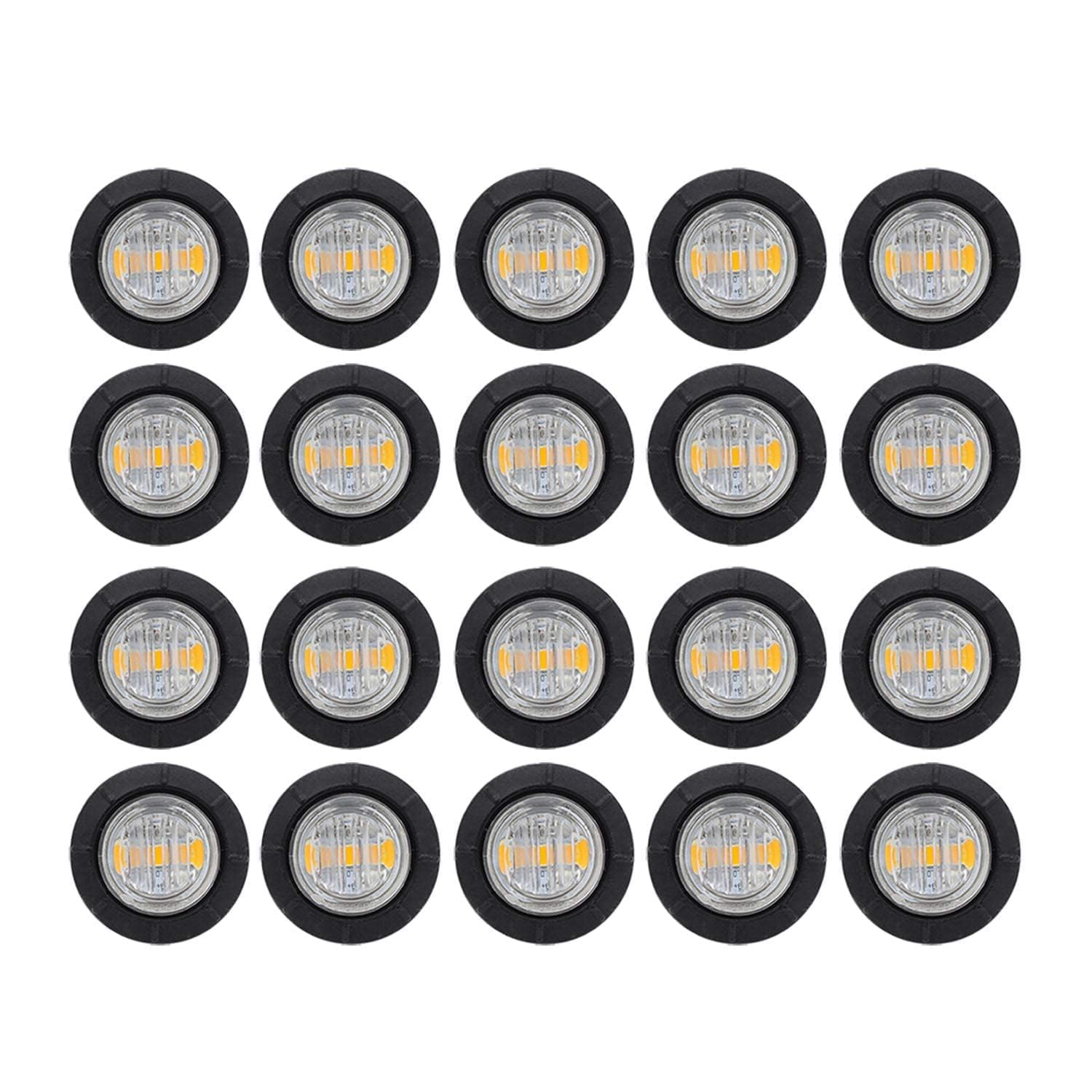 Tmh (Pack Of 20 3/4 Inch Mount Clear Lens Amber Led Clearance Bullet Marker Lights, Side Led Marker Lights For Trailer Truck Rv
