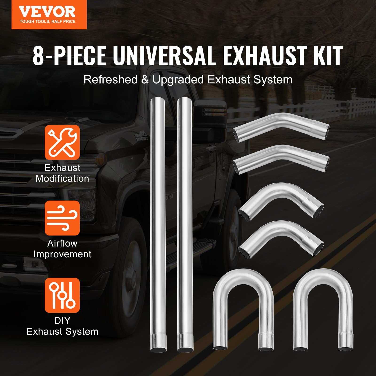 VEVOR 3'' Exhaust Kit, 8 Pieces, DIY Universal Galvanized Steel Exhaust Kit with Slip-Fit Joint & Large Exhaust Tube, Rust-Proof