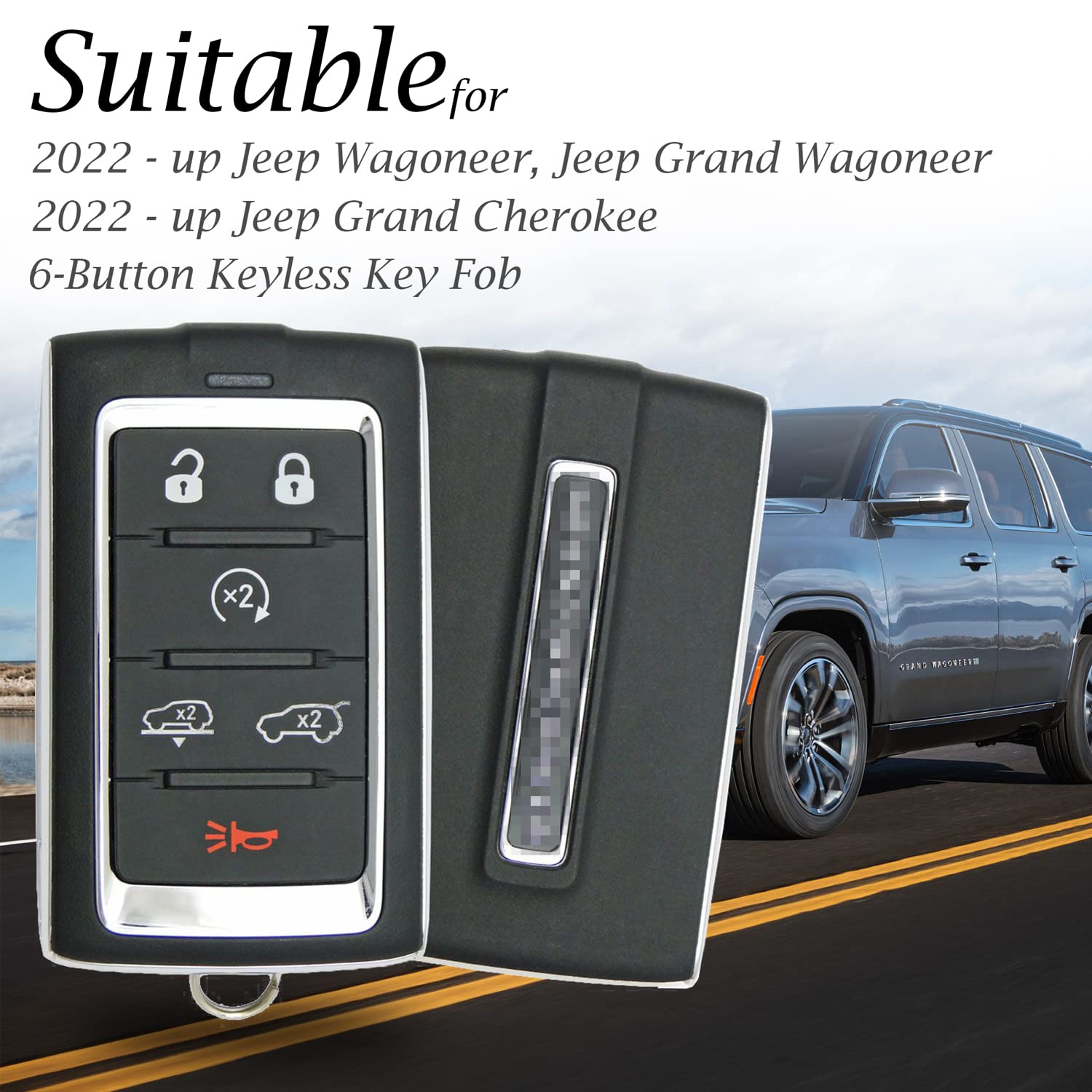 Vitodeco Genuine Leather 6-Button Smart Key Fob Case for Jeep Wagoneer, Grand Wagoneer, Grand Cherokee 2023 - Black/Red