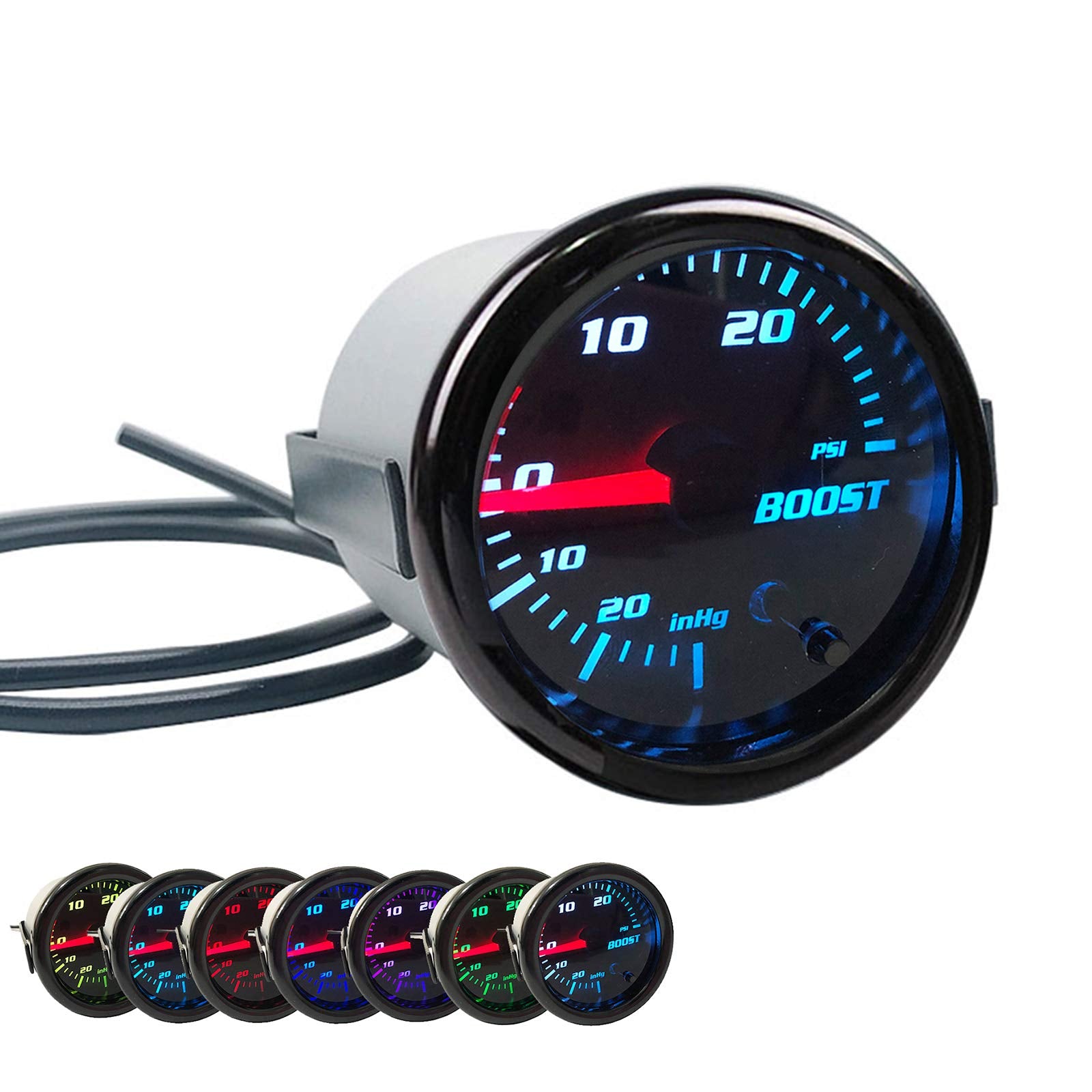 Black 52Mm 2'' Turbo Boost Gauge 0-30 Psi Pressure Vacuum Turbo Meter With 7 Color Tinted (Without Gauge Cup)