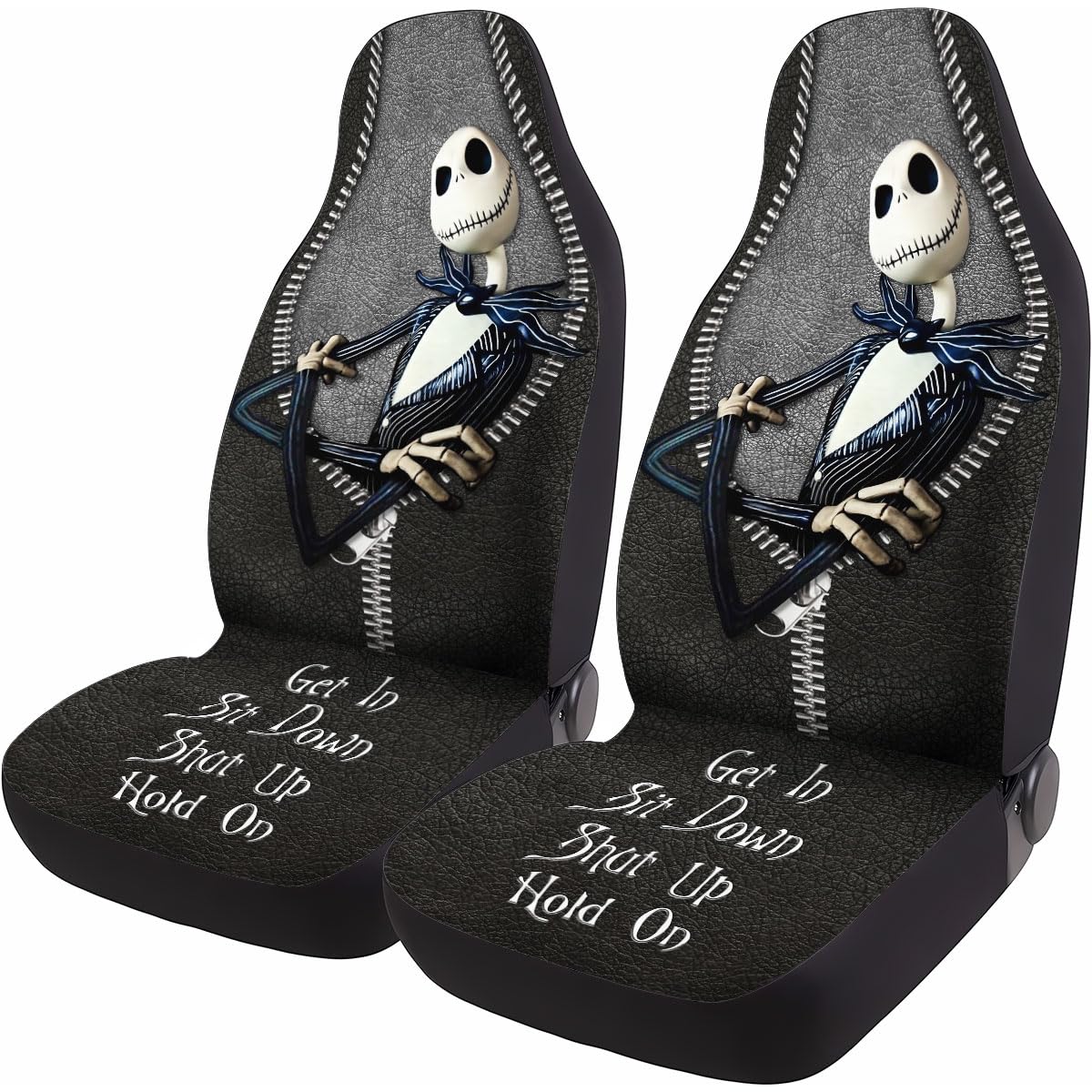 Genany Horror Nightmare Skellington 2 Front Car Seat Covers For Car Truck Sedan Suv, Halloween Seat Cover, Durable Automotive Se