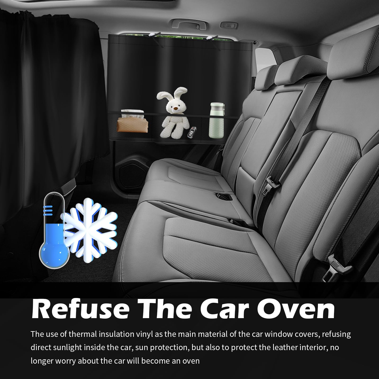 3PCS Car Window Shades for Privacy,Upgraded Side Car Curtains with Storage Pockets & 4PCS Suction Cups for Sun & Thermal Insulat