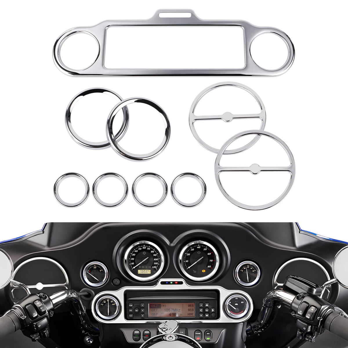 Pbymt 9 Pcs Stereo Accent Speedometer Speaker Trim Circle Covers Compatible With Harley Touring Electra Street Glide Trike Models 1996-2013
