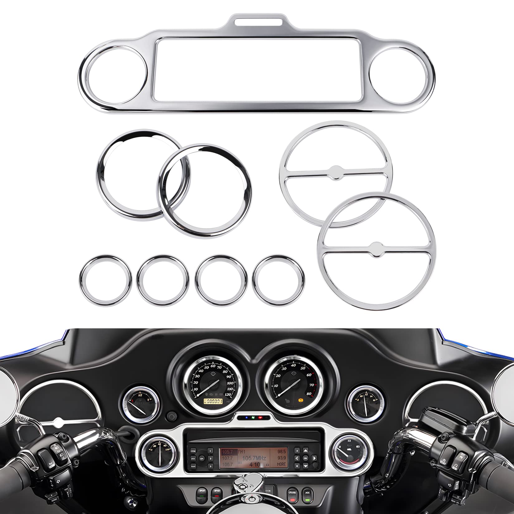 PBYMT 9 Pcs Stereo Accent Speedometer Speaker Trim Circle Covers Compatible with Harley Touring Electra Street Glide Trike Model