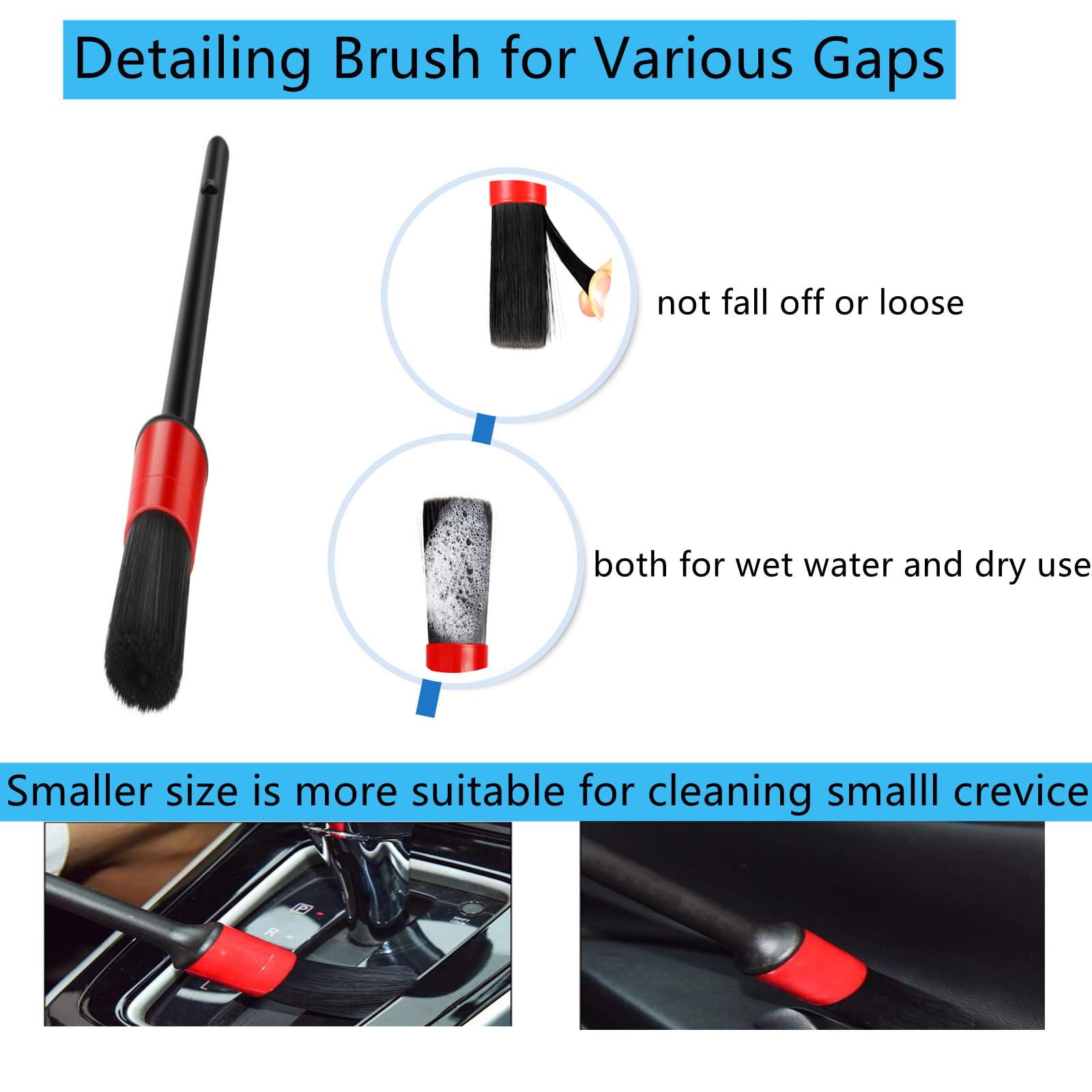 Fitosy Car Detailing Brushes Duster Cleaning Kits, Soft Hair Dashboard Air Vent Crevice Dusting Detail Cleaner Interior Accessor