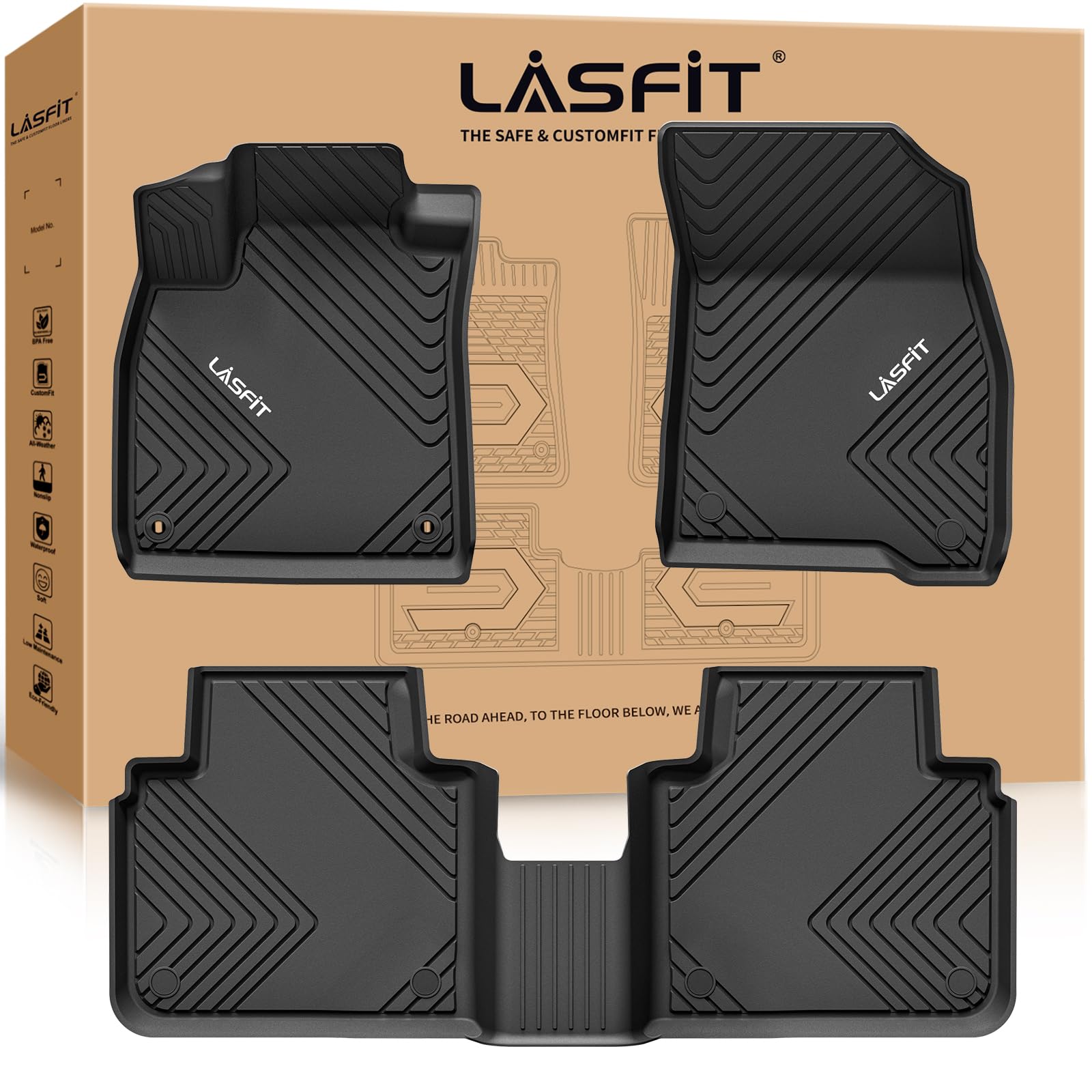 Lasfit Floor Mats For Honda Accord Sedan 2023-2025 (Include Hybrid Models), All Weather Tpe Car Liners,1St And 2Nd Row, Black