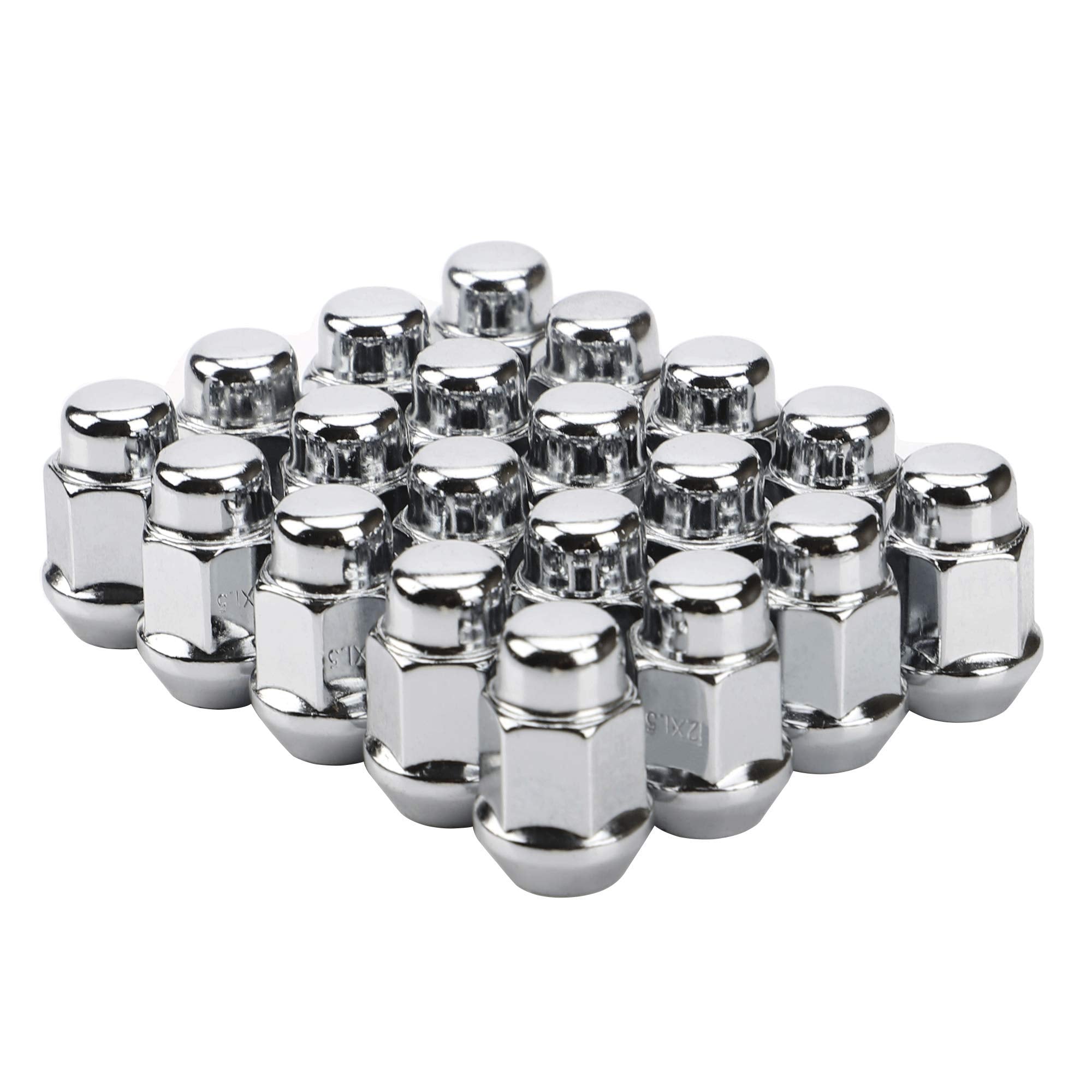 20PCS 1.4 inch Chrome 1/2-20 Closed End Bulge Acorn Lug Nuts - Cone Seat - 19mm Hex Wheel Lug Nut Compatible with Wrangler Tj CJ