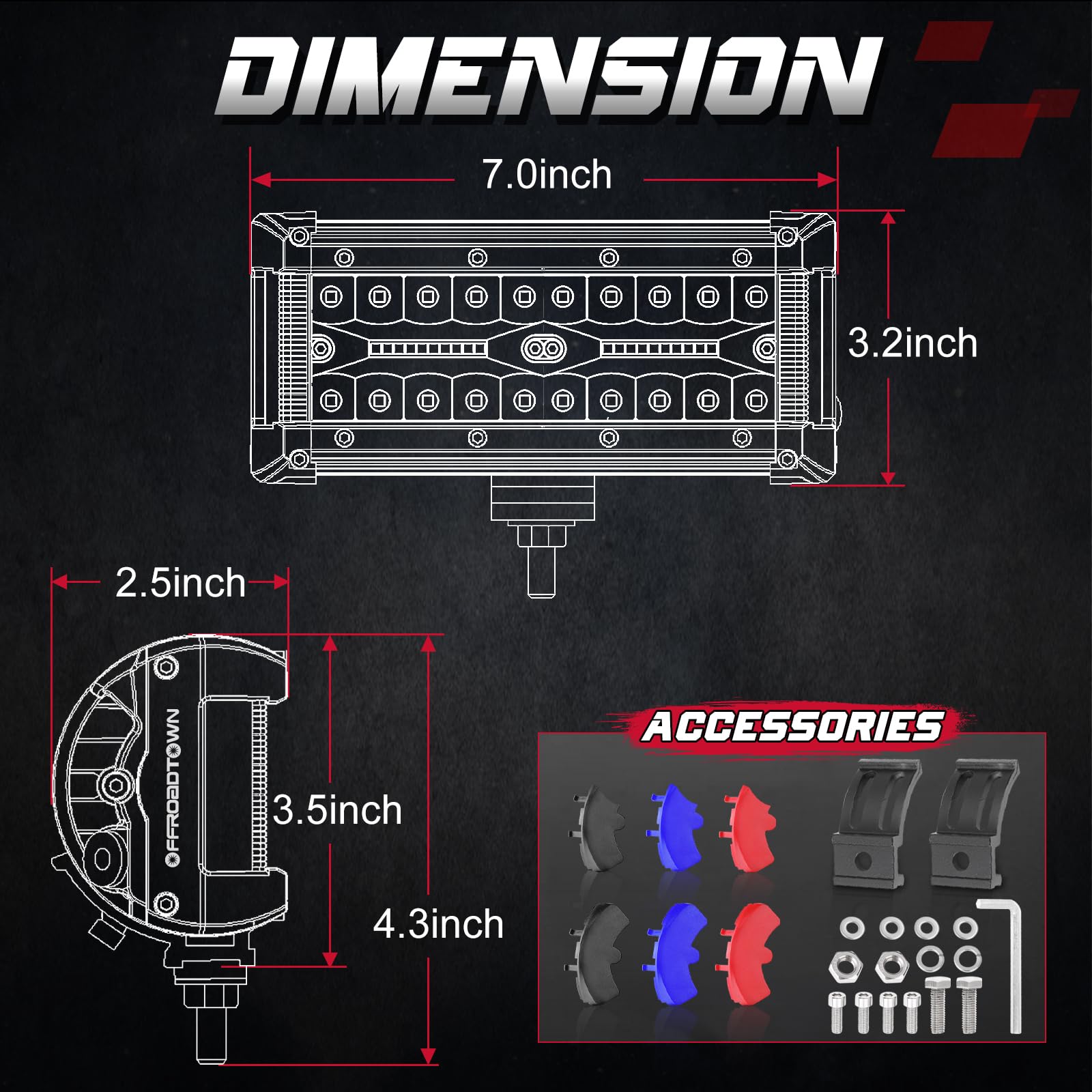 Offroadtown 7In Led Light Bars Side Shooter Led Pods Off Road Fog Lights Driving Lights With Black Red Blue Side Cover For Truck