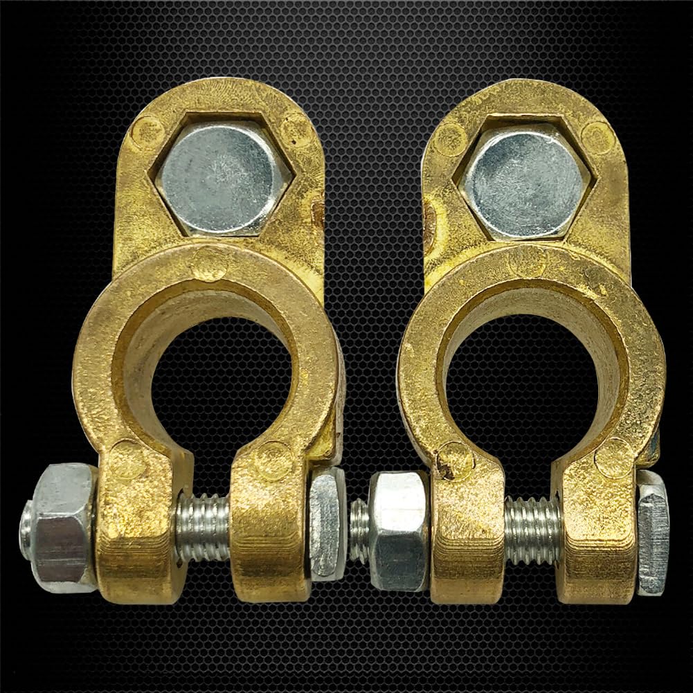 Ampper Brass Battery Terminal Connectors, Top Post Battery Terminals Clamp Set For Marine Car Boat Rv Vehicles (Wing Nuts, 1 Pai