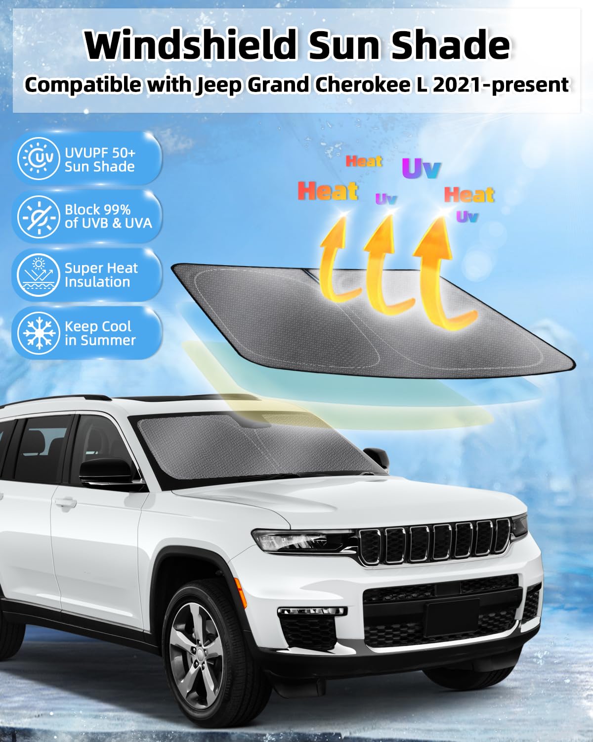 Mixsuper Liner Windshield Sun Shade For Jeep Grand Cherokee L 2021-2025 Windshield Sunshades For Grand Cherokee L Accessories Fr
