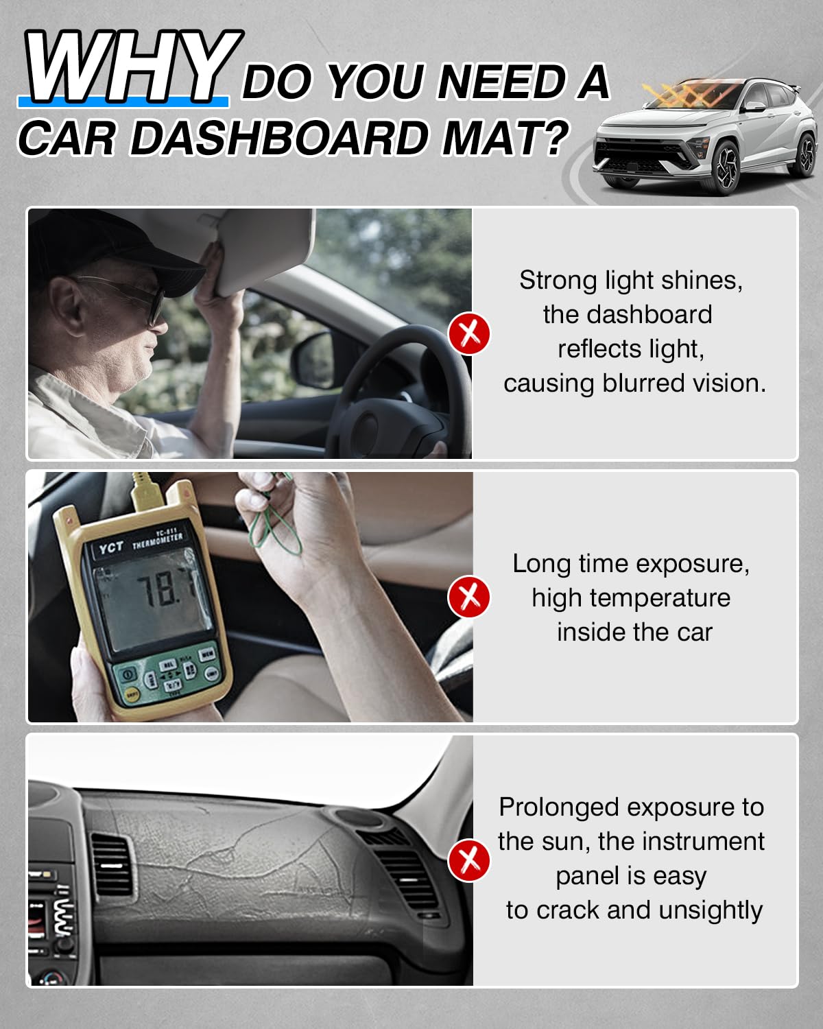 Cartist Dash Cover Compatible with Hyundai Kona 2024 2025 Dashboard Cover Mat hyundai kona 2024 accessoriesNon-Slip Carpet Sunsh