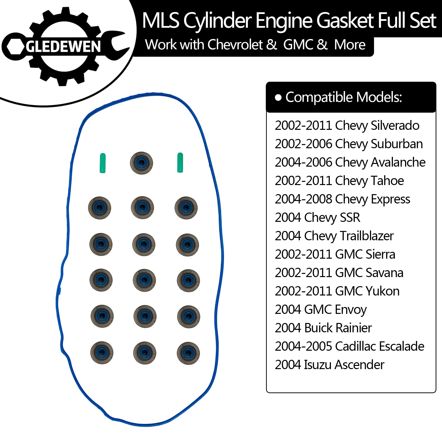 Head Gasket Set, Compatible With 2002-2011 Chevy Silverado Tahoe Avalanche Express Suburban, Gmc Sierra Savana Yukon Envoy, Buick Cadillac Isuzu 4.8L 5.3L V8 Cs9284, Hs26191Pt Mls Engine Gasket Kit